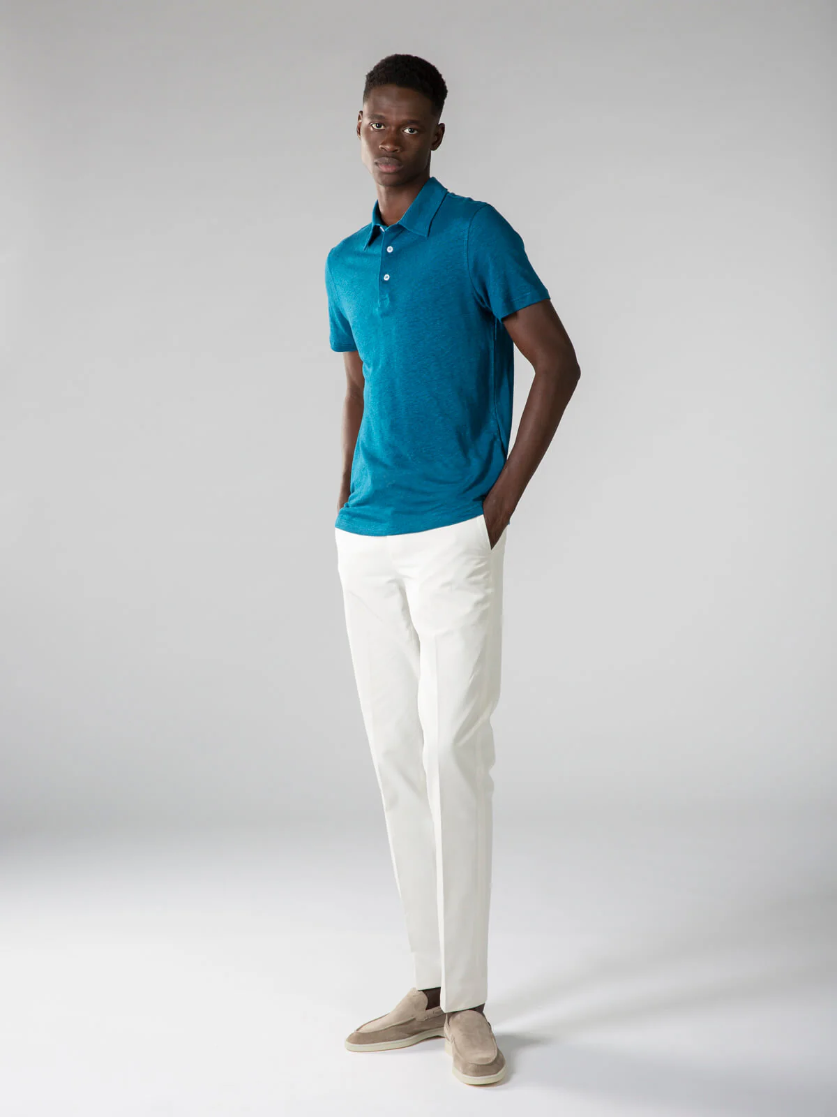 Aquamarine Linen Polo Shirt - Image 6