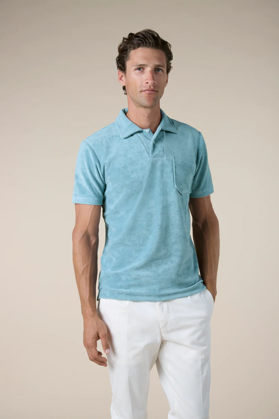 Petrol Terry Towelling Polo Shirt - Image 4