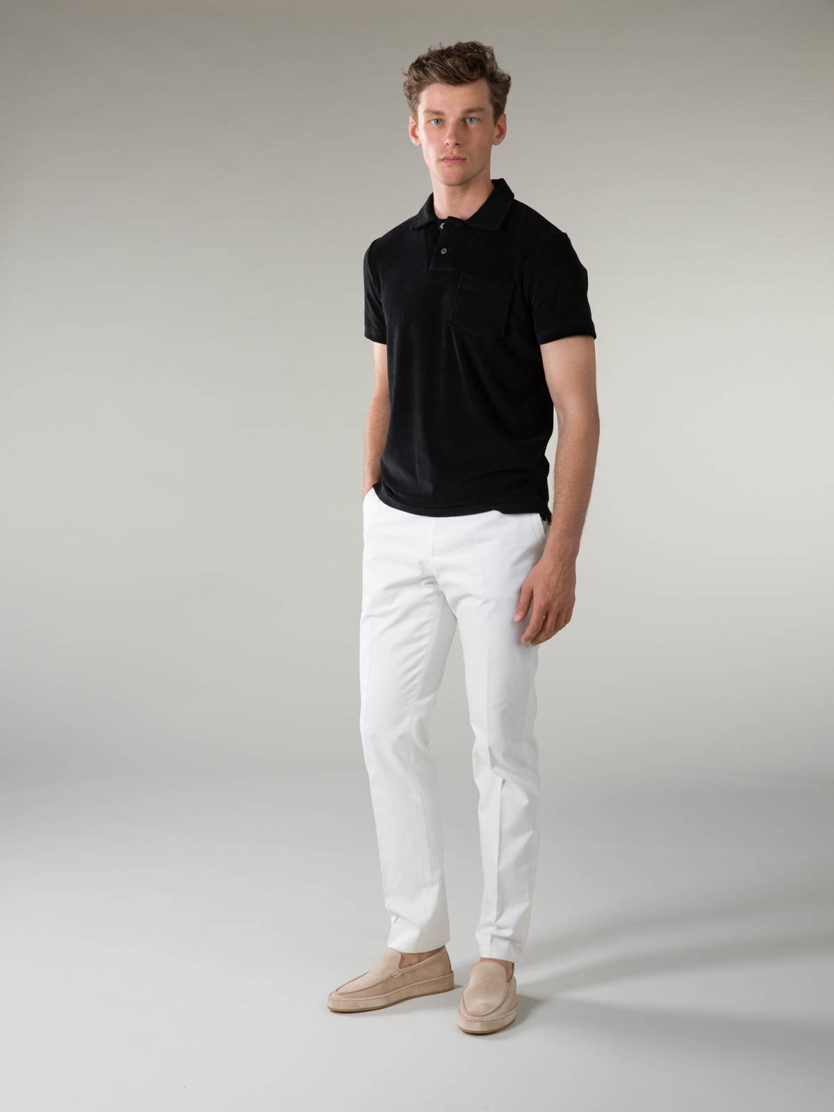 Black Terry Towelling Polo Shirt - Image 6