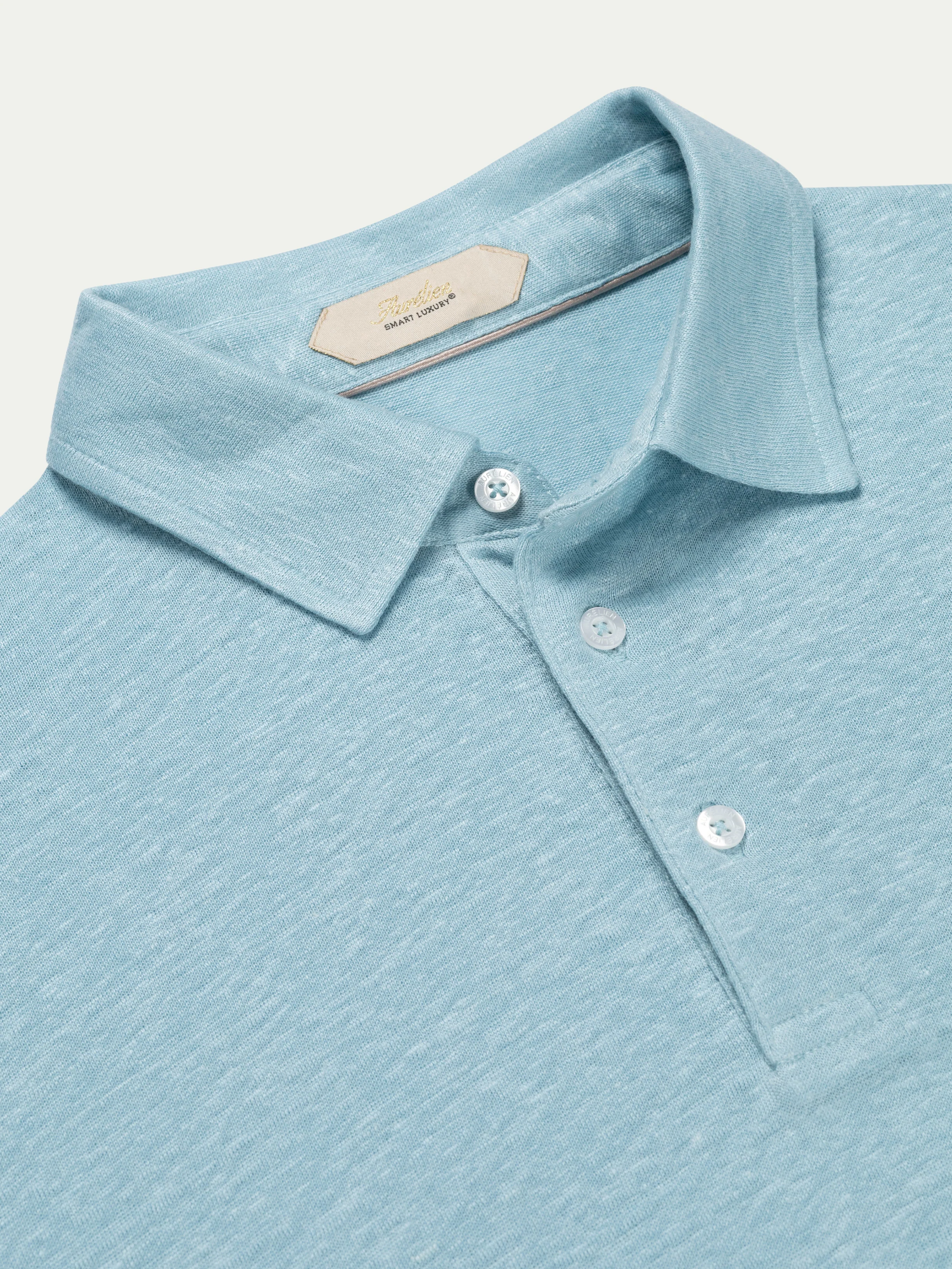 Blue Turquoise Linen Polo Shirt - Image 2