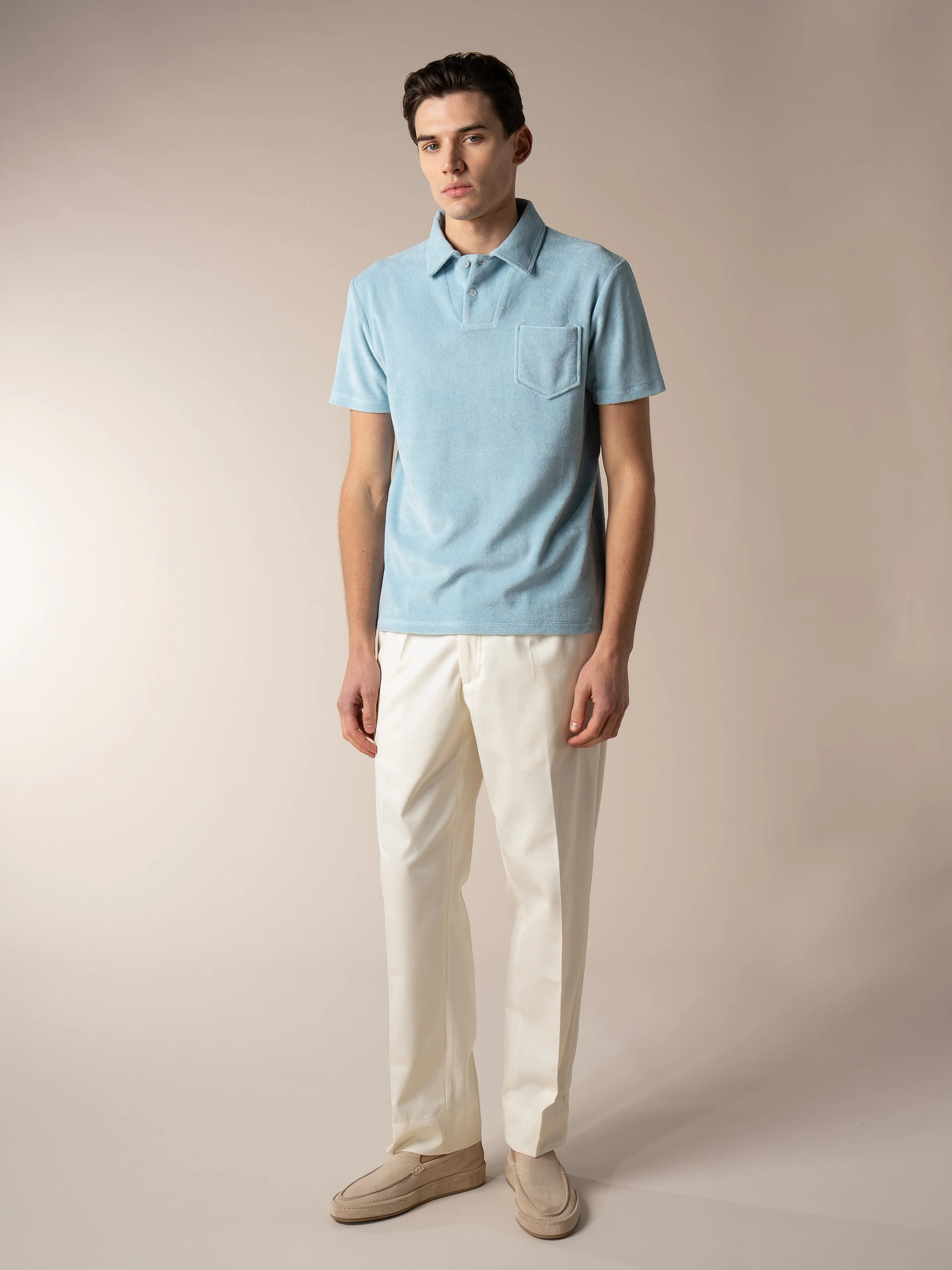 Blue Turquoise Terry Towelling Polo Shirt - Image 6