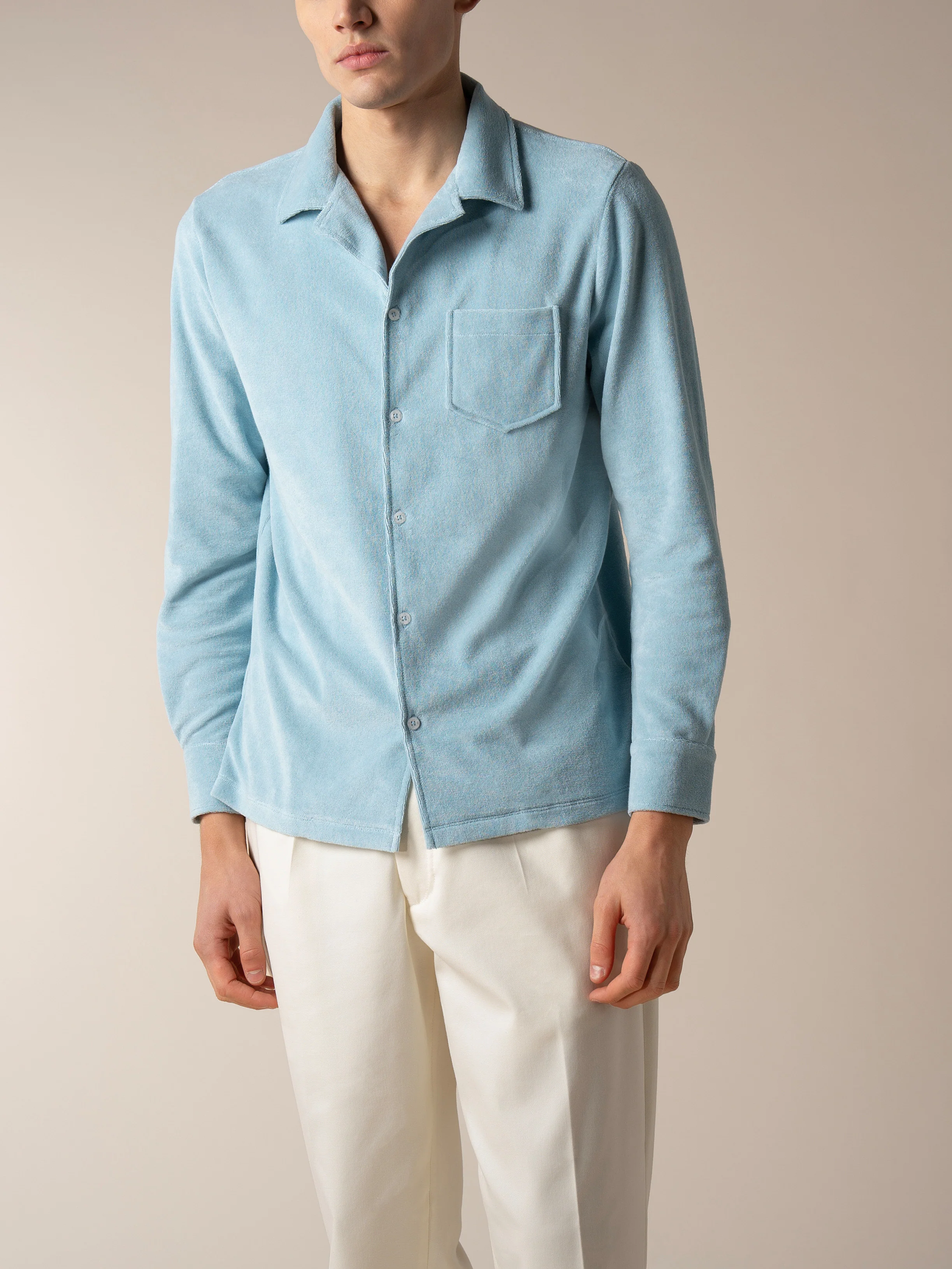 Blue Turquoise Terry Towelling Resort Shirt - Image 2