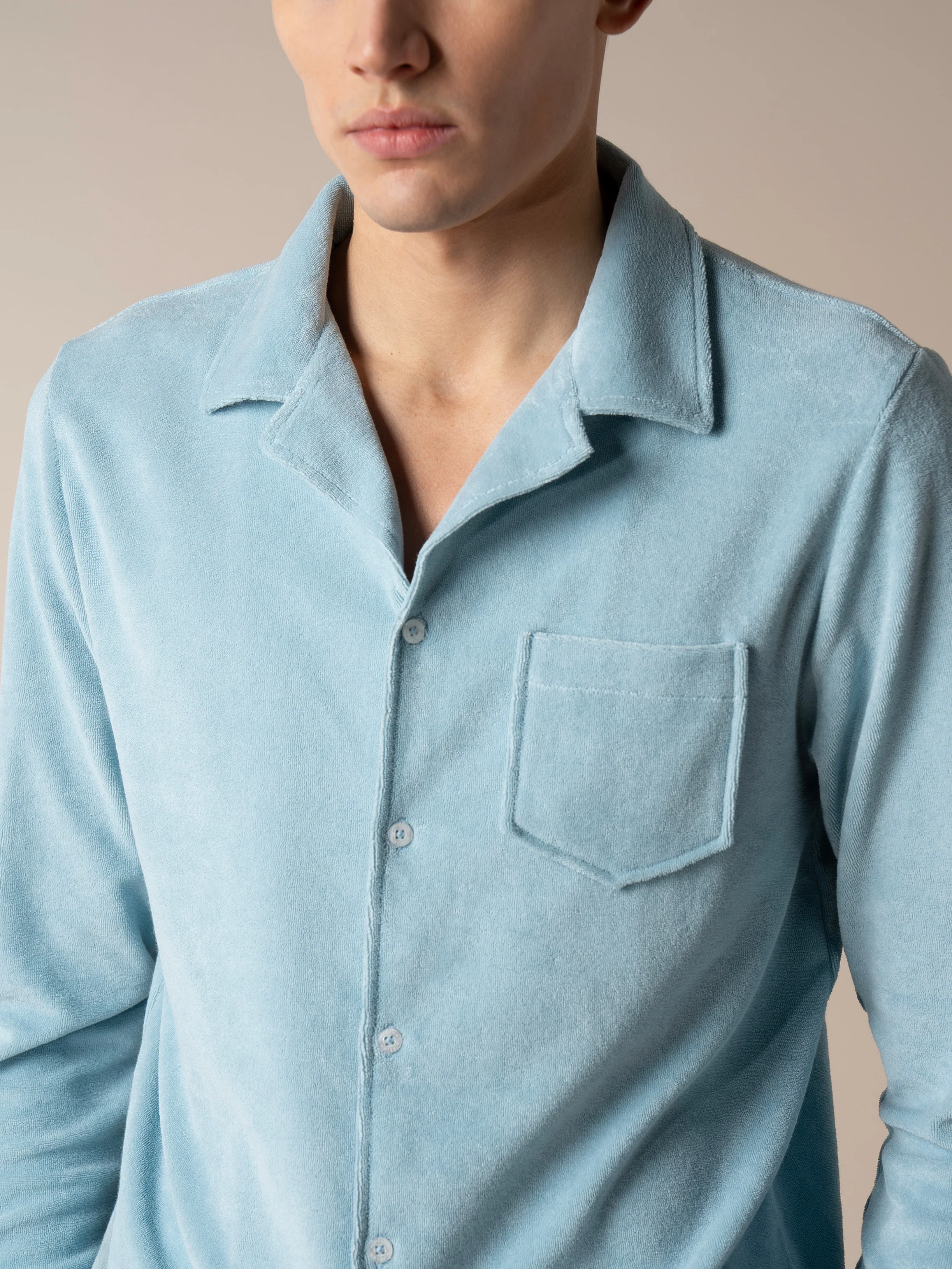 Blue Turquoise Terry Towelling Resort Shirt - Image 3
