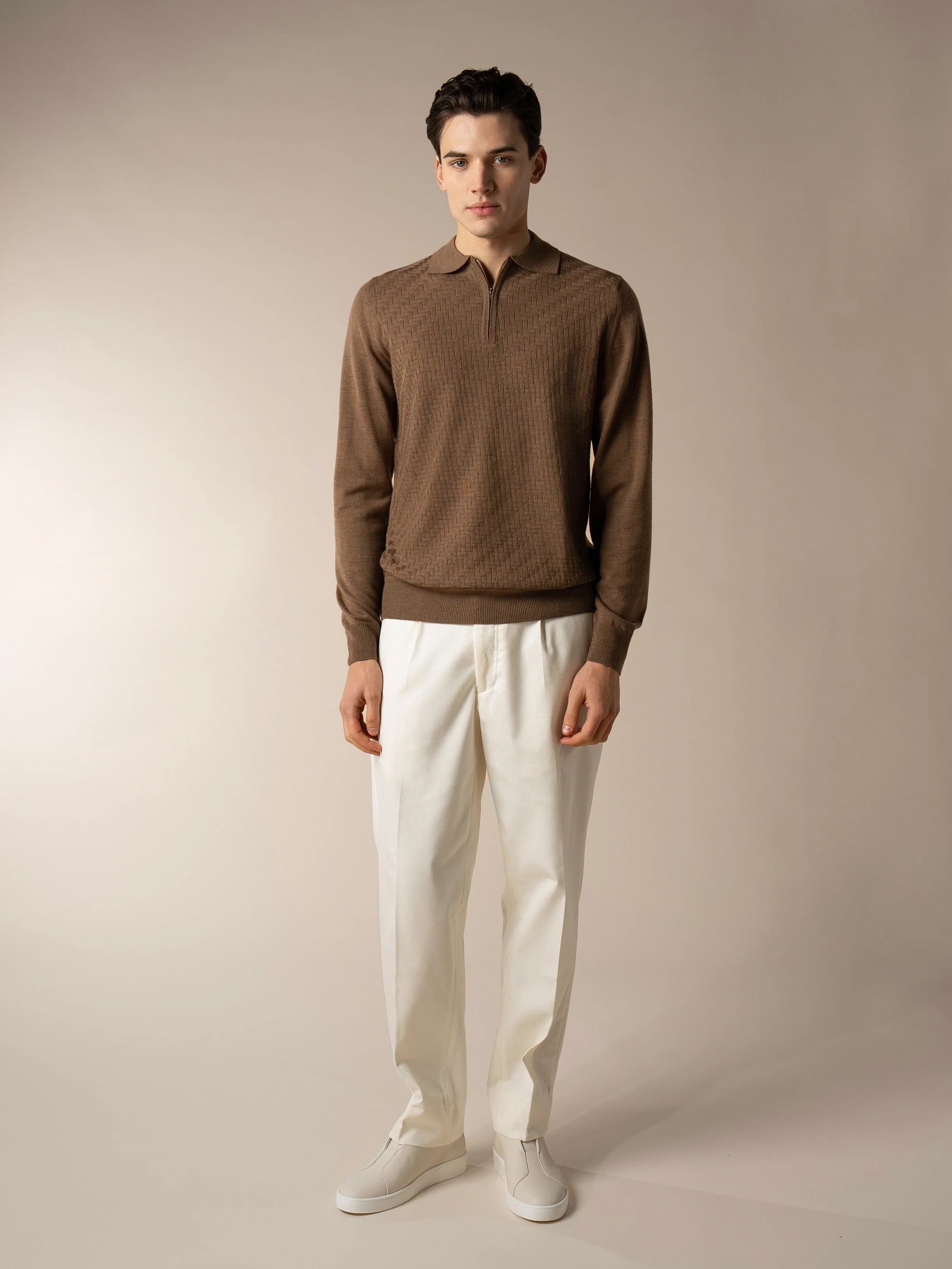 Brown Zipper Polo Basket Weave - Image 6