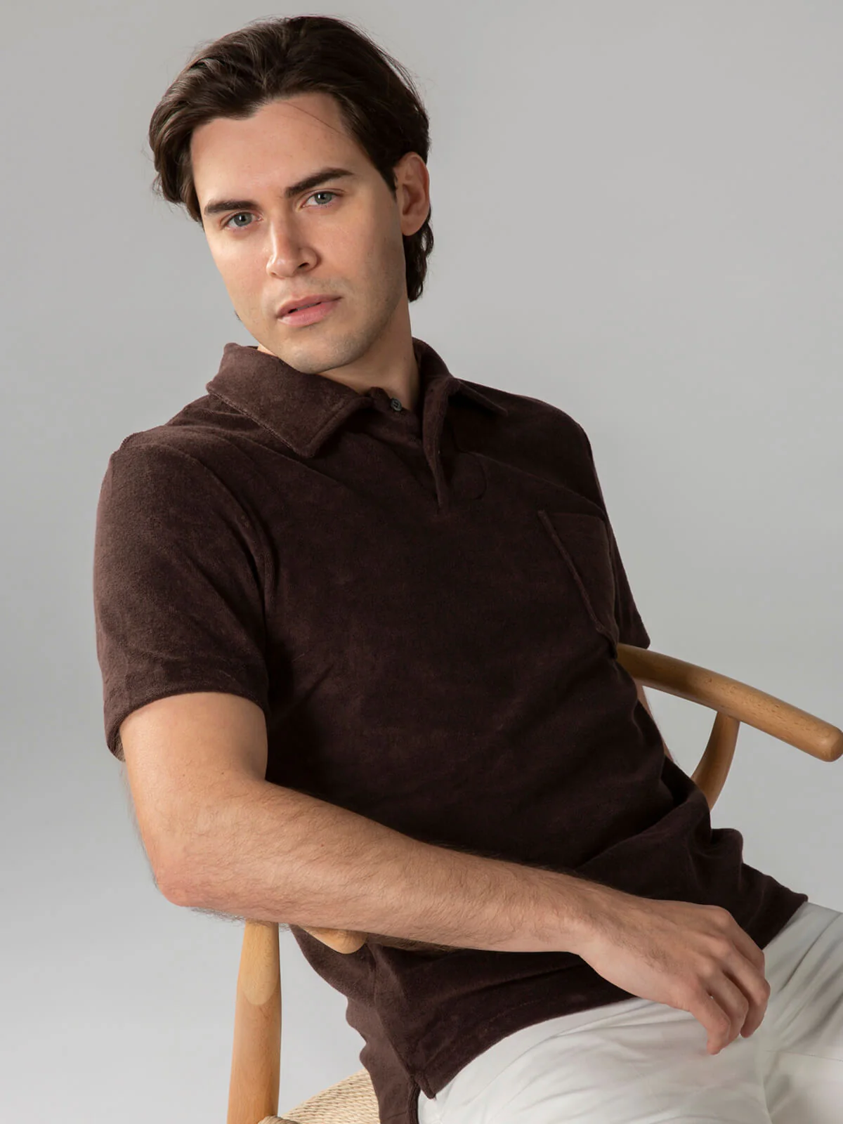 Brown Terry Towelling Polo Shirt - Image 3