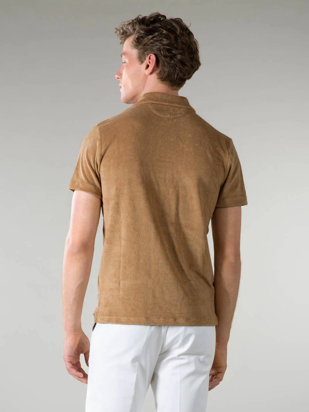 Caramel Terry Towelling Polo Shirt - Image 4