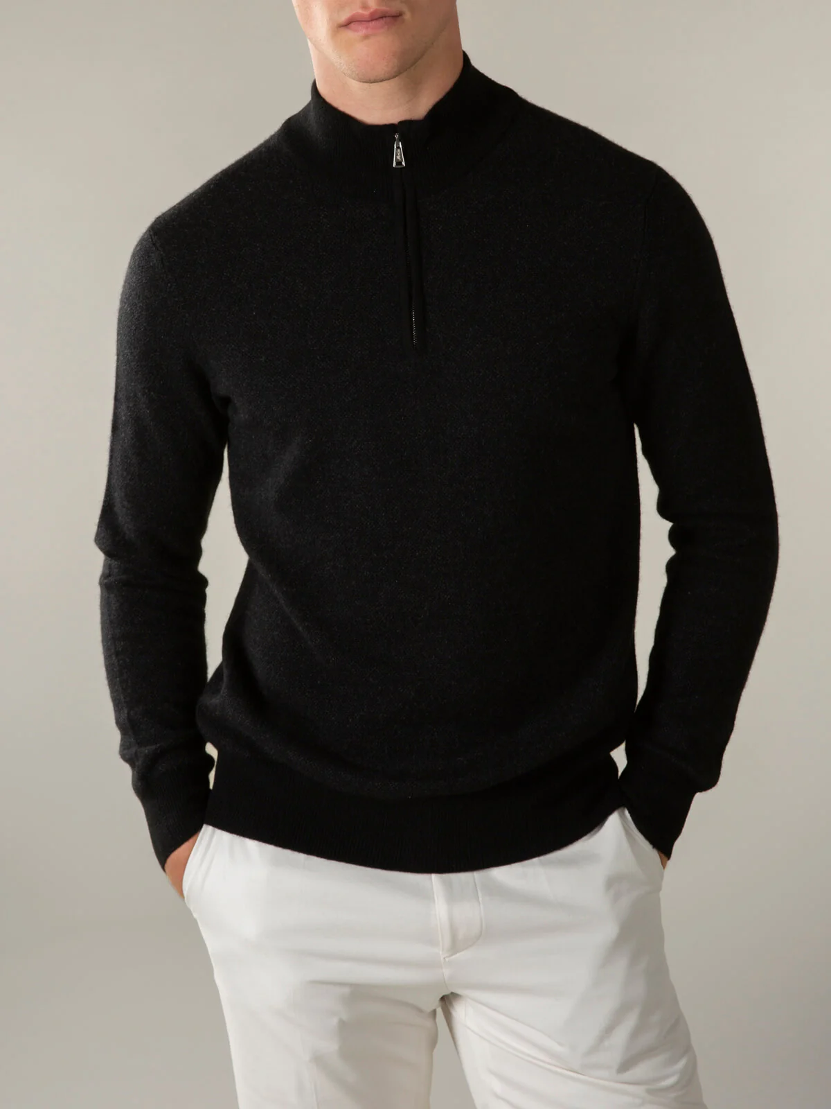Black Jaquard Zipper Sweater - Image 2