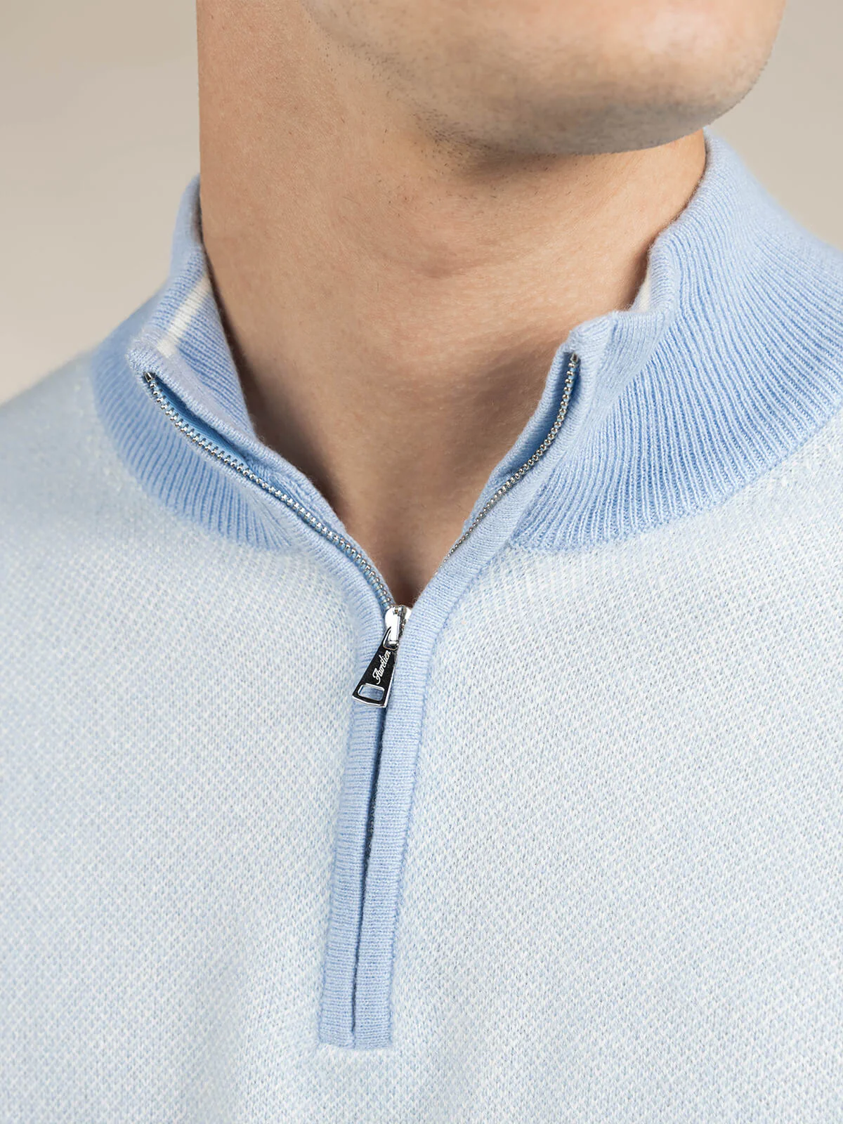 Light Blue Jaquard Zipper Sweater - Image 3