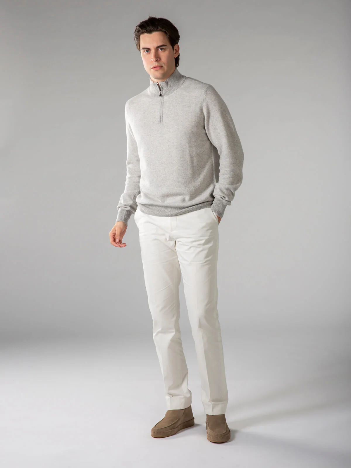 Light Grey Jaquard Zipper Sweater - Image 7