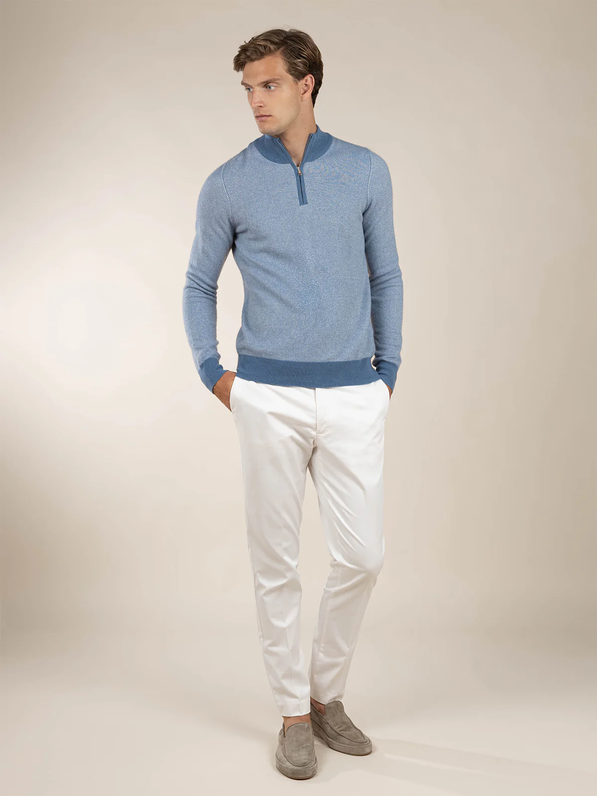Steel Blue Jaquard Zipper Sweater - Image 7