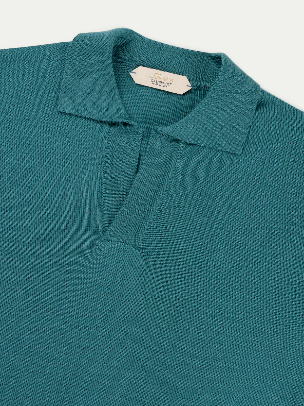 Extrafine Merino Buttonless Polo Carribean Blue - Image 3