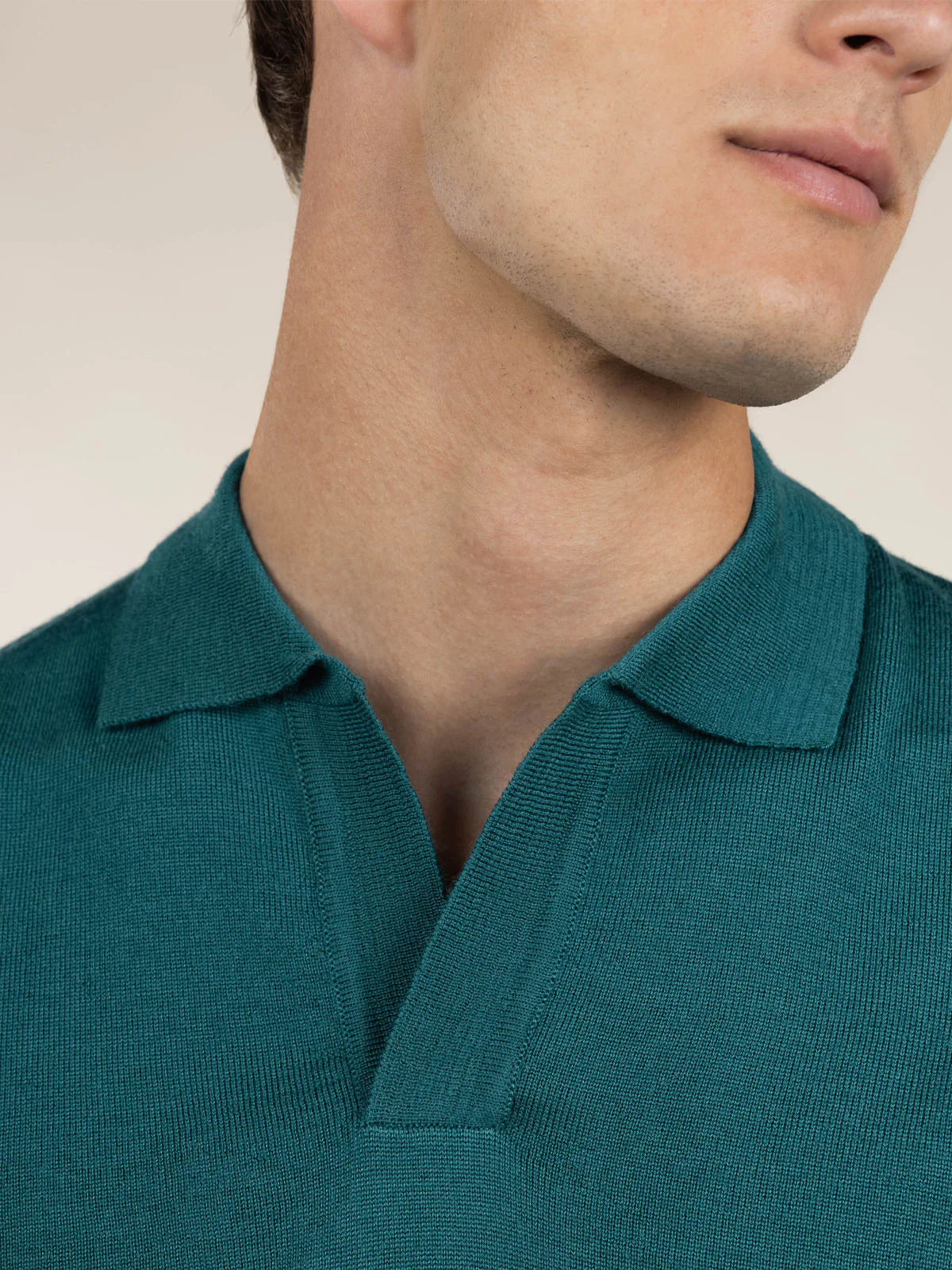 Extrafine Merino Buttonless Polo Carribean Blue - Image 4