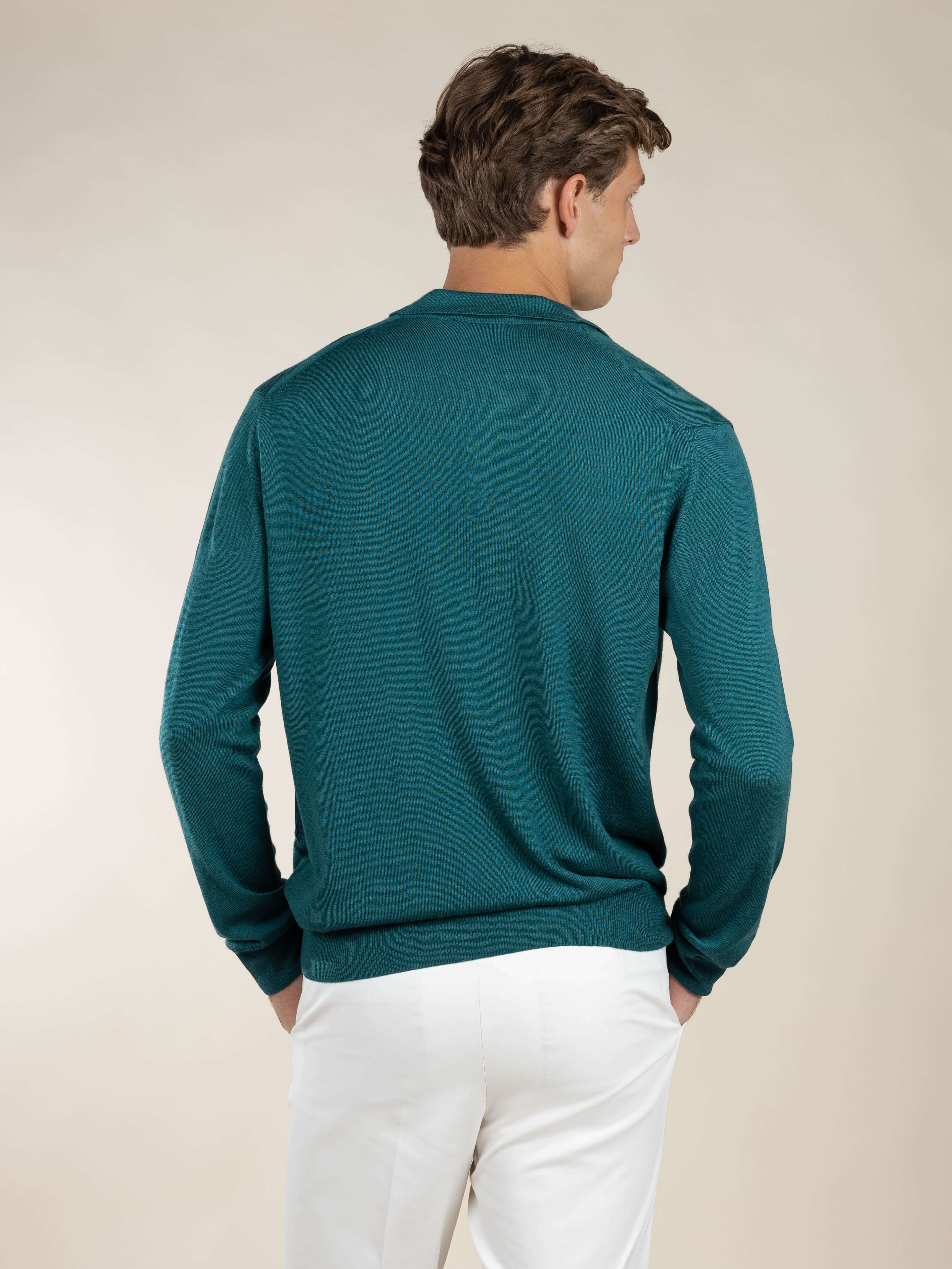 Extrafine Merino Buttonless Polo Carribean Blue - Image 5