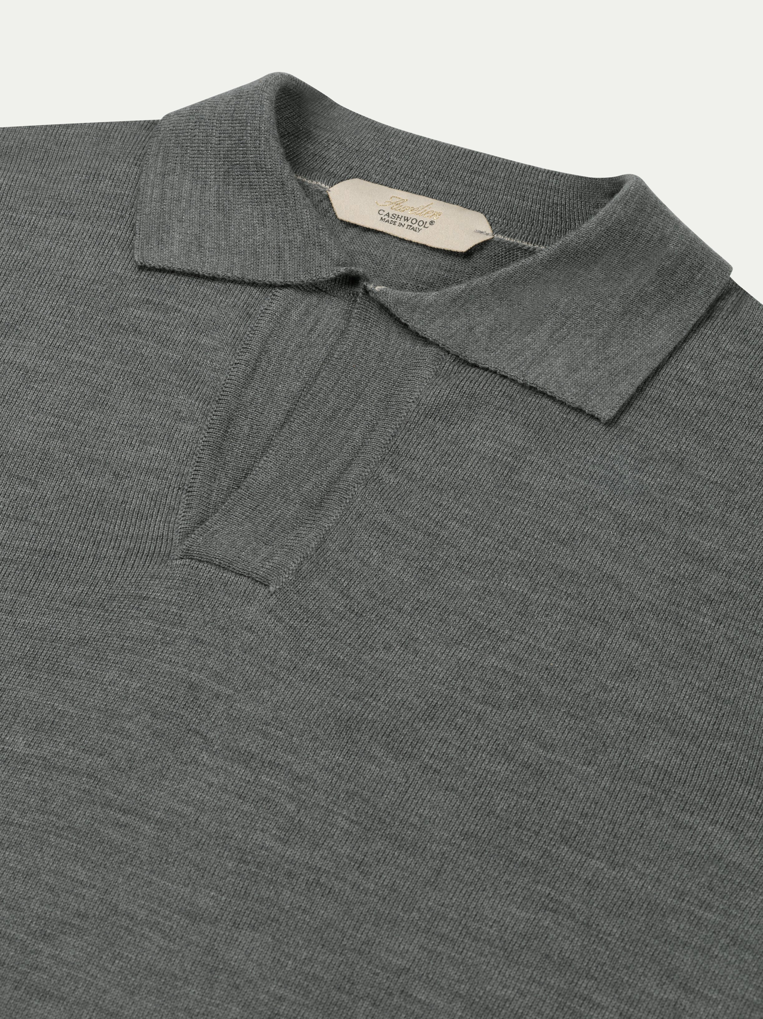 Extrafine Merino Buttonless Polo Dark Grey - Image 4
