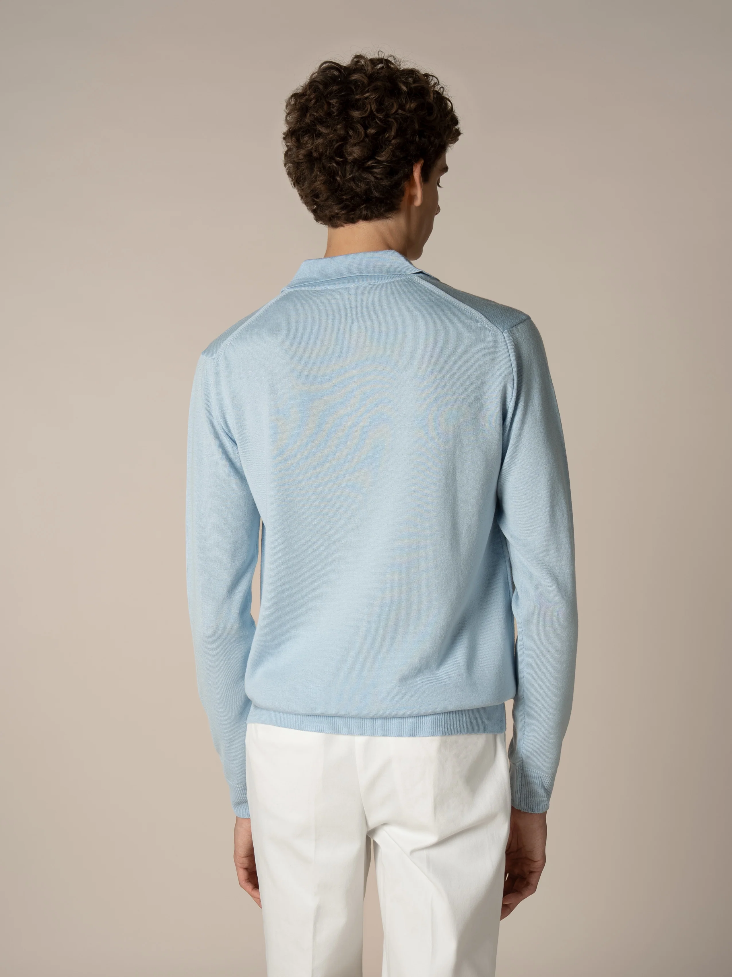 Extrafine Merino Buttonless Polo Light Blue - Image 4