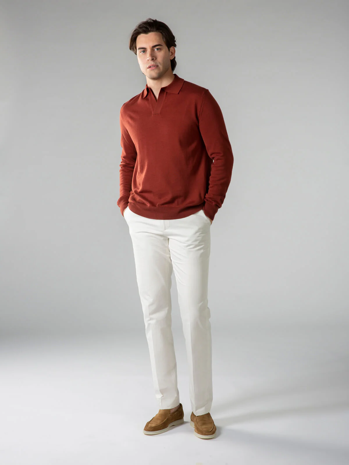 Extrafine Merino Buttonless Polo Maroon - Image 6