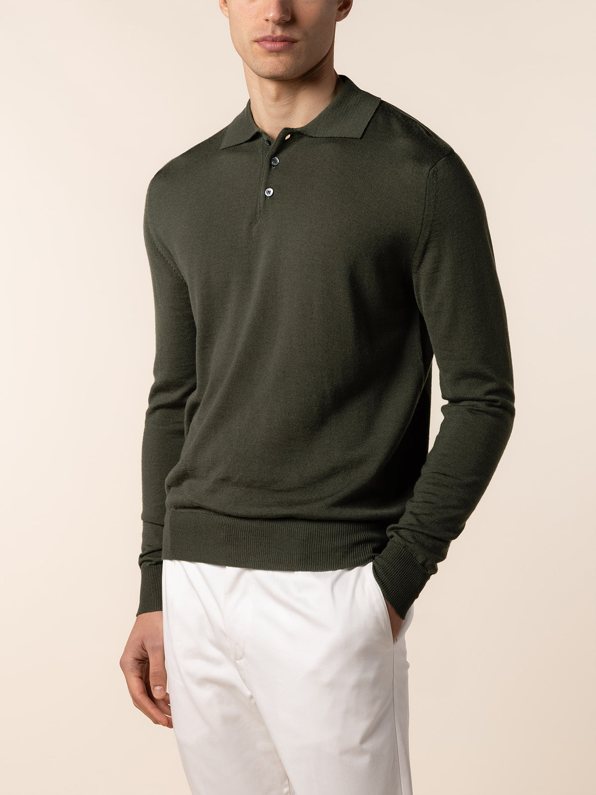 Extrafine Merino Polo Olive - Image 2