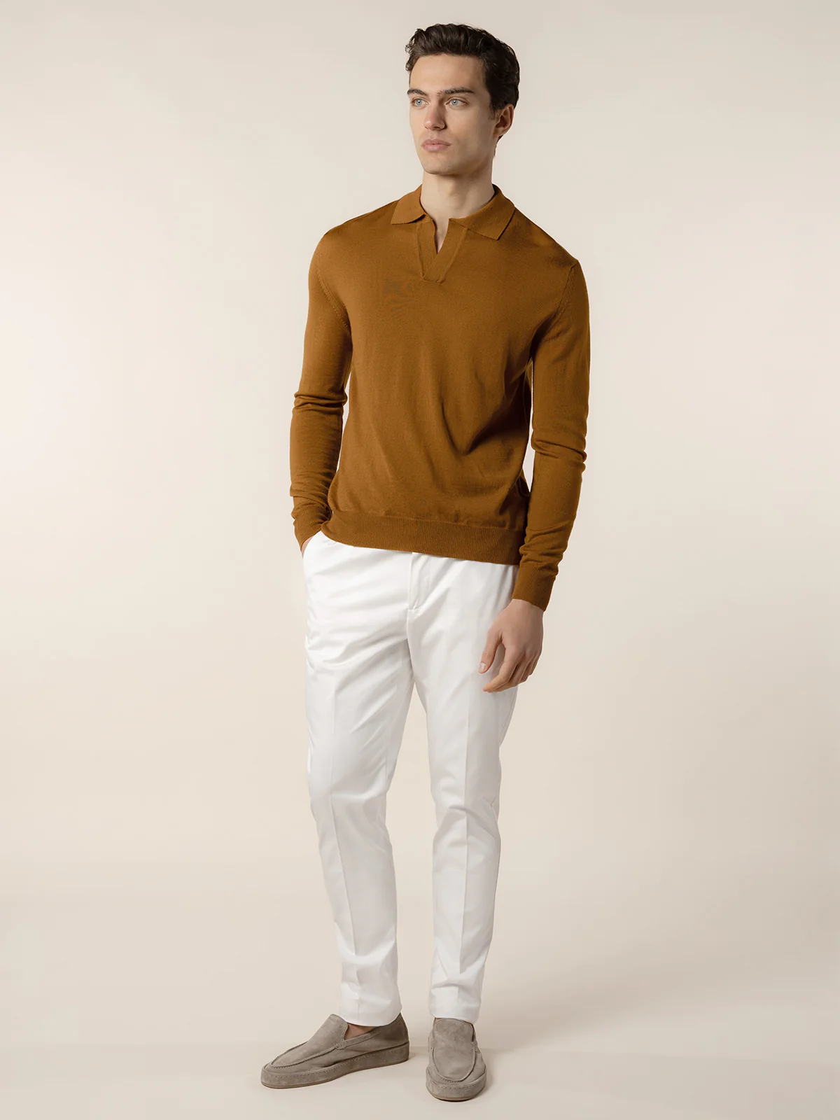 Extrafine Merino Buttonless Polo Saffron - Image 6