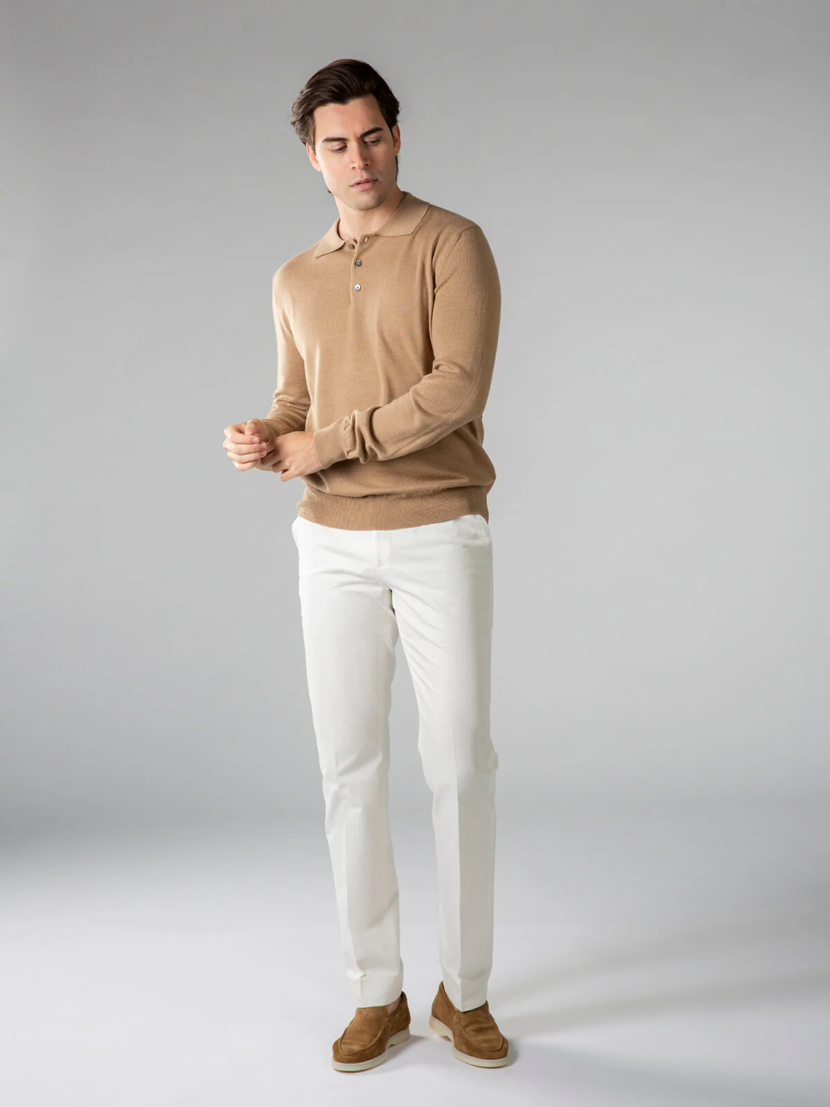 Extrafine Merino Polo Beige - Image 6