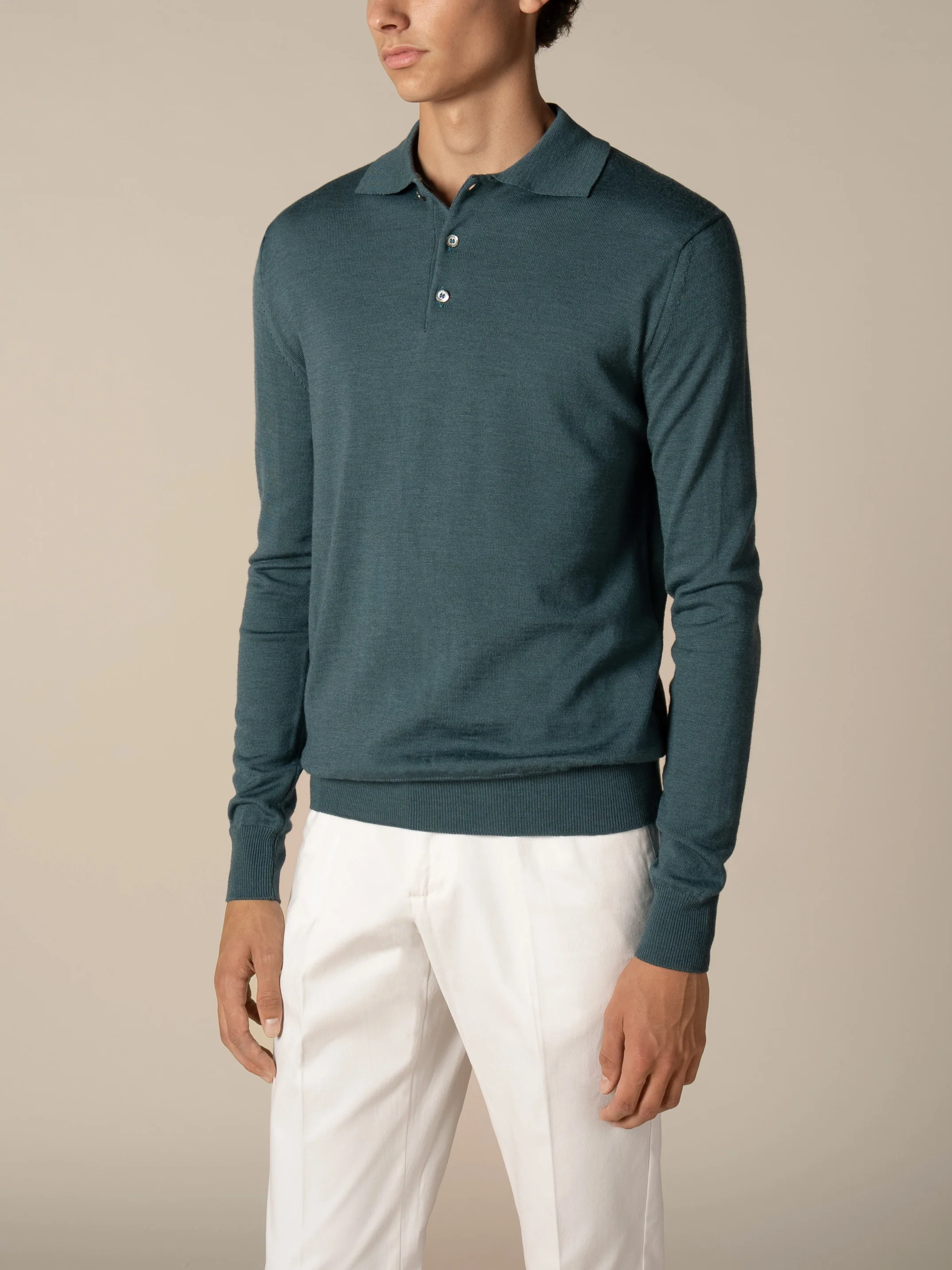 Extrafine Merino Polo Dark Aquamarine - Image 2