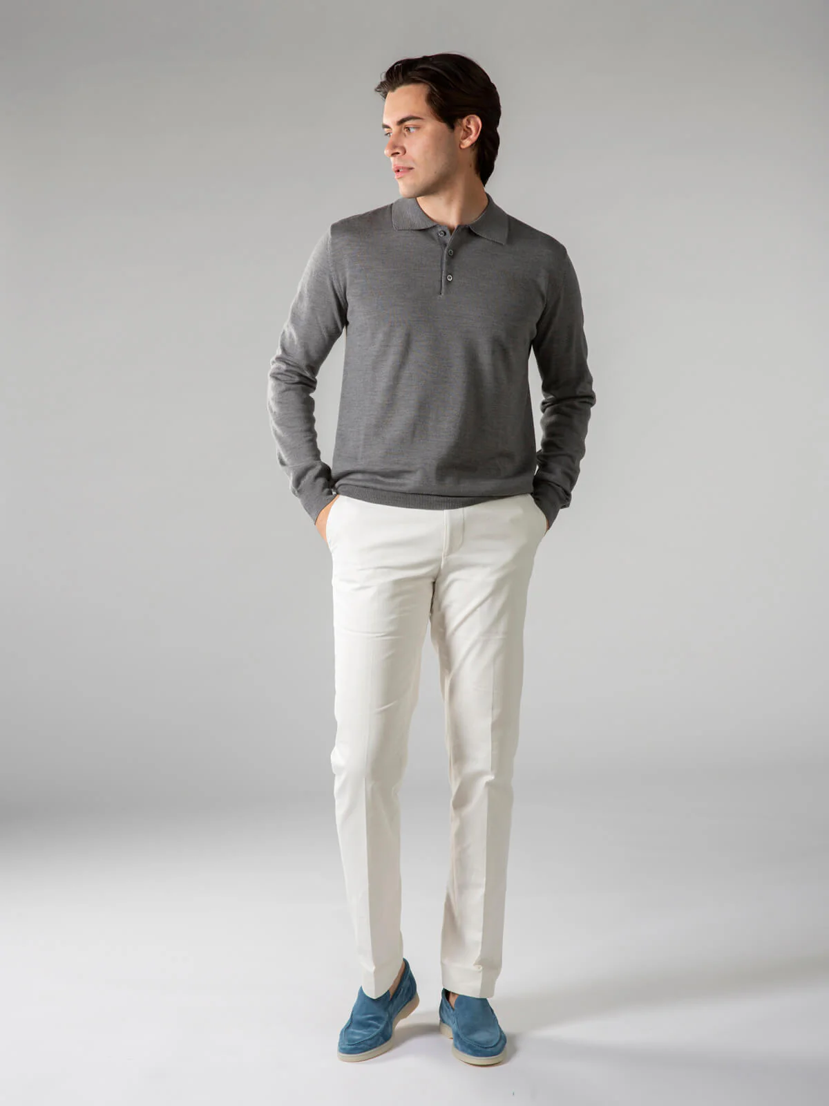 Extrafine Merino Polo Dark Grey - Image 6