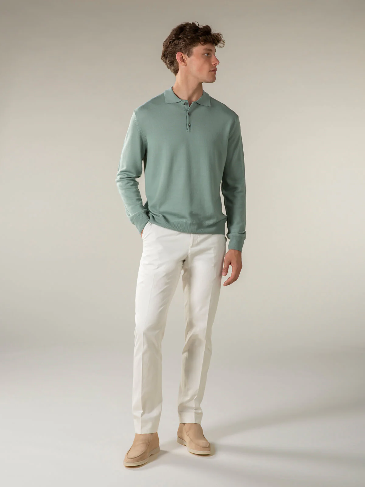 Extrafine Merino Polo Light Green - Image 6