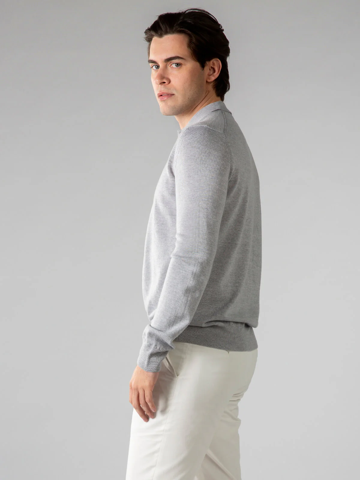 Extrafine Merino Polo Light Grey - Image 3