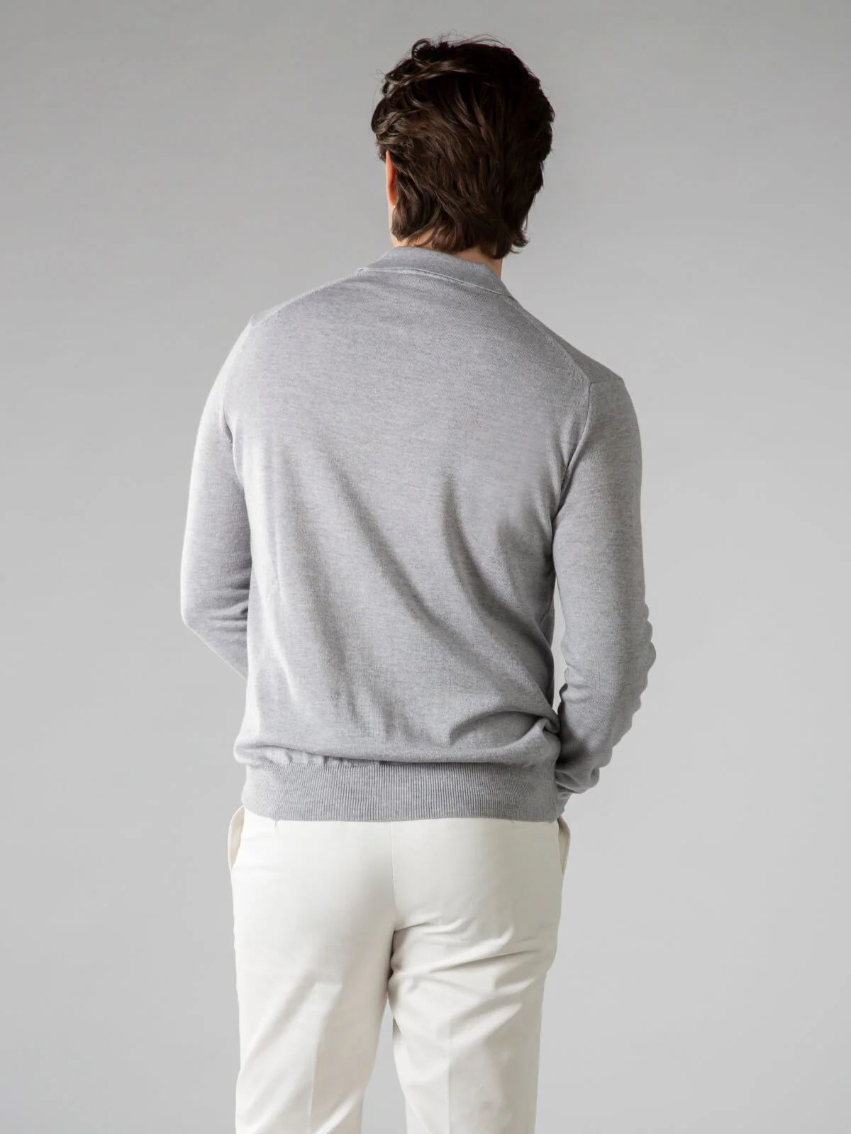 Extrafine Merino Polo Light Grey - Image 4