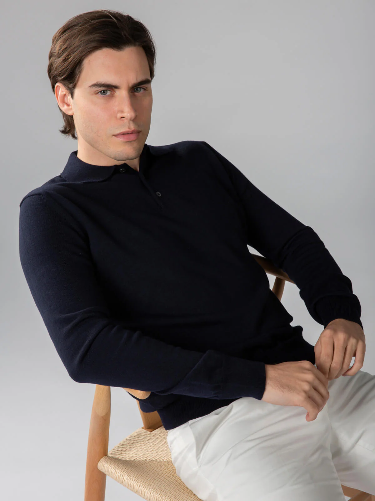 Extrafine Merino Polo Navy - Image 4