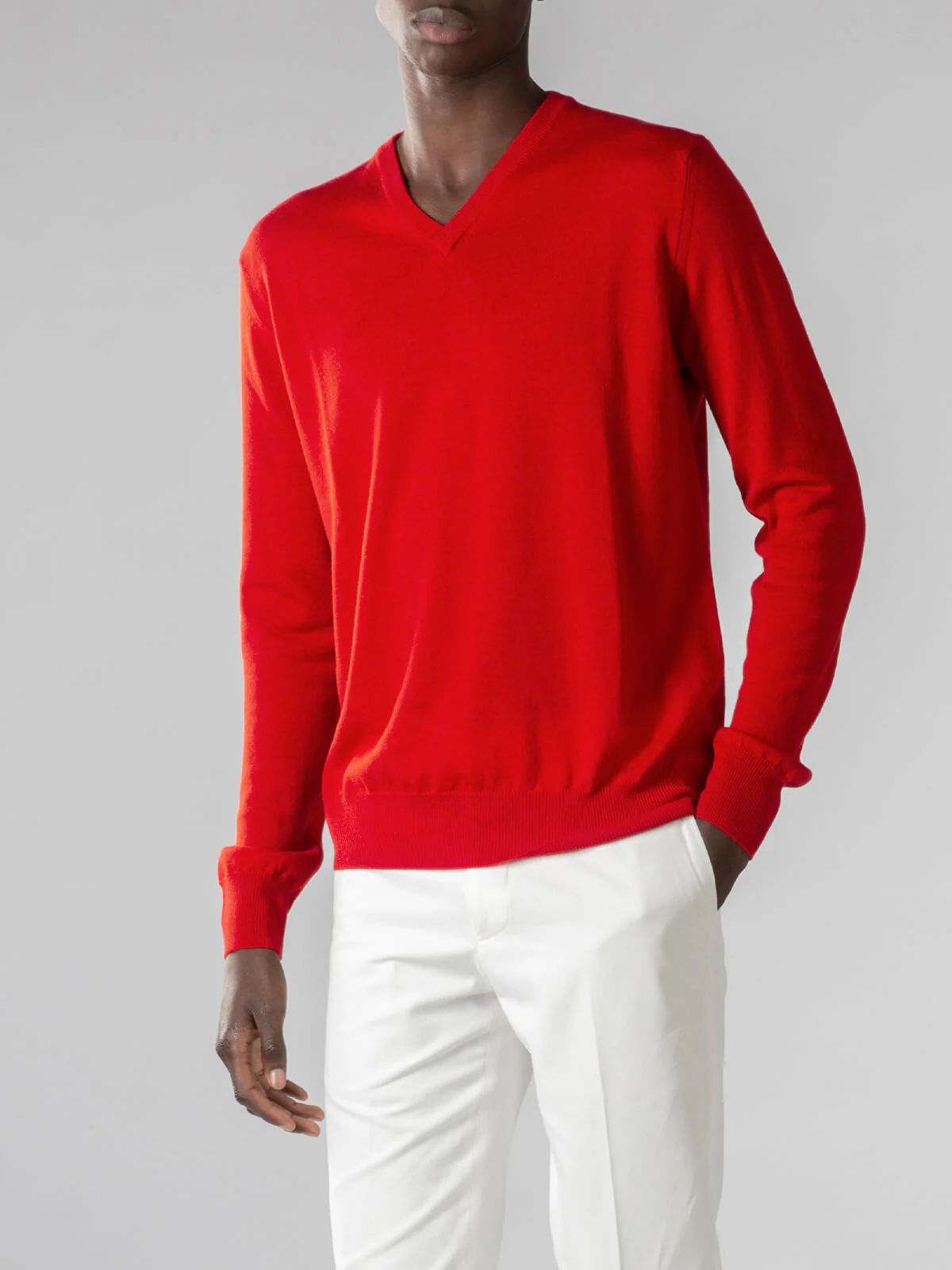 Extrafine Merino V-Neck Red - Image 3