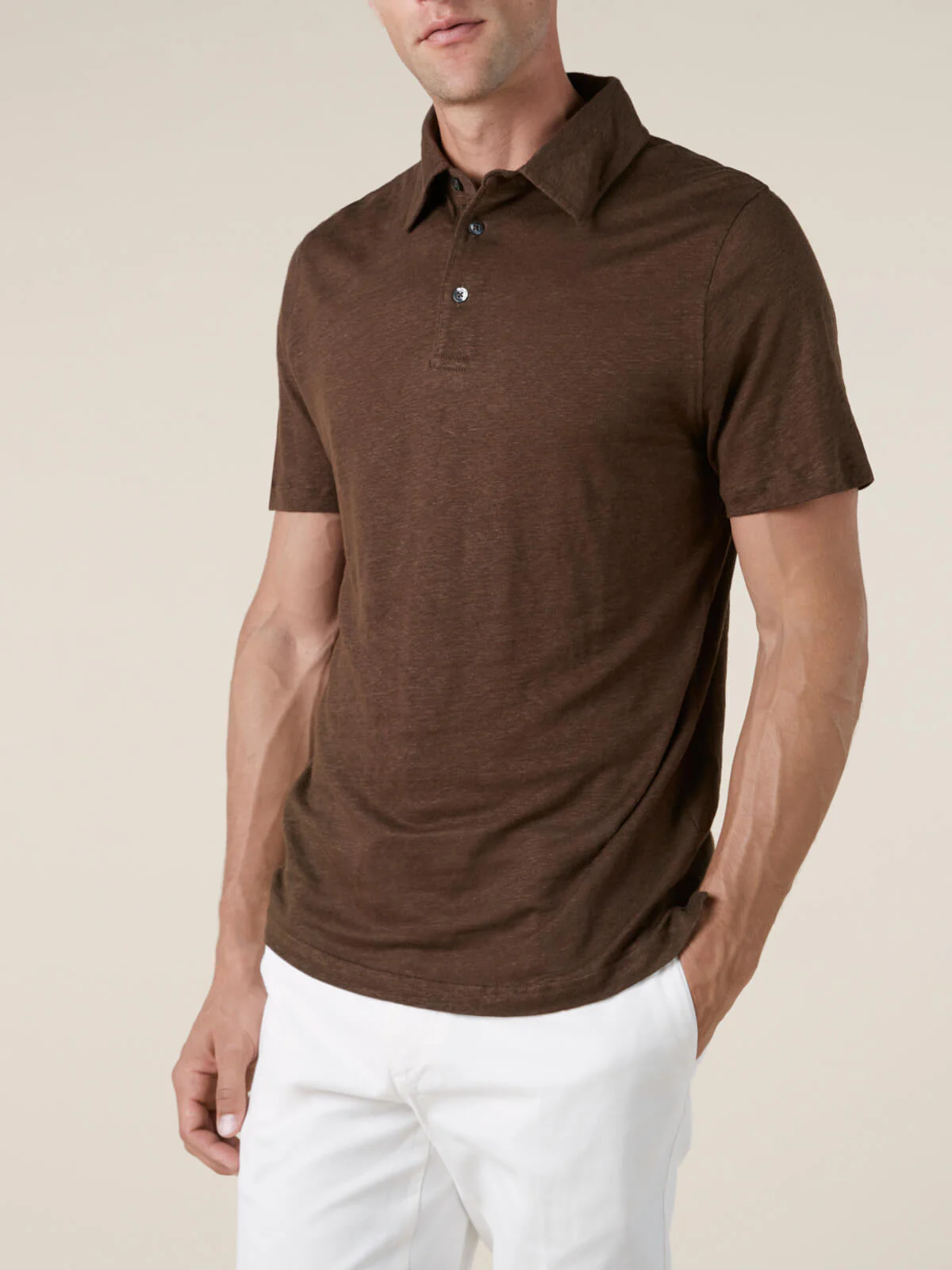 Chocolate Linen Polo Shirt - Image 2