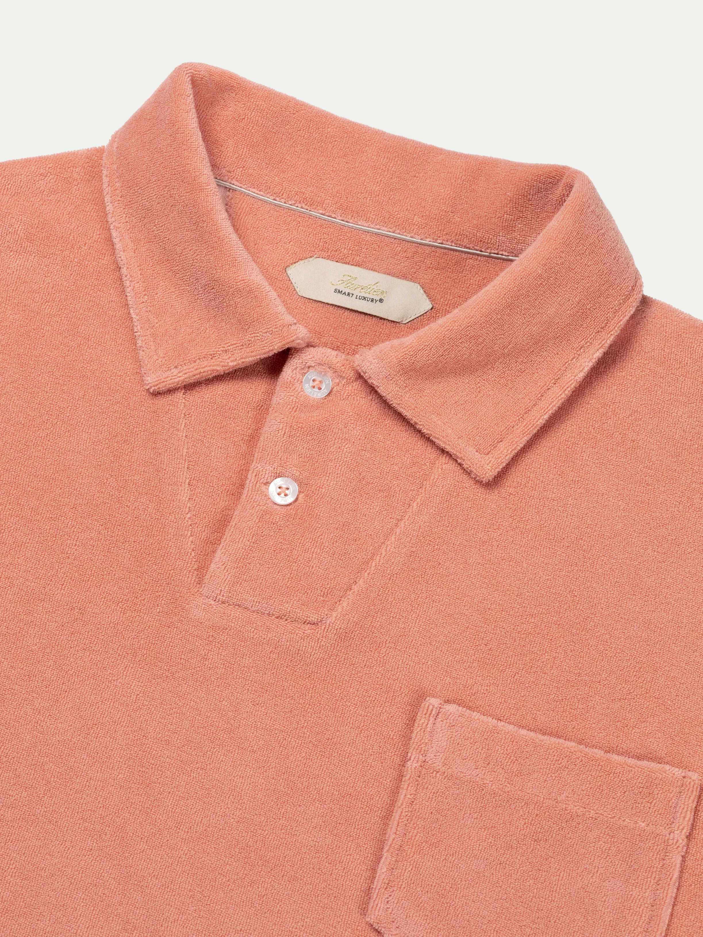 Coral Terry Towelling Polo Shirt - Image 2