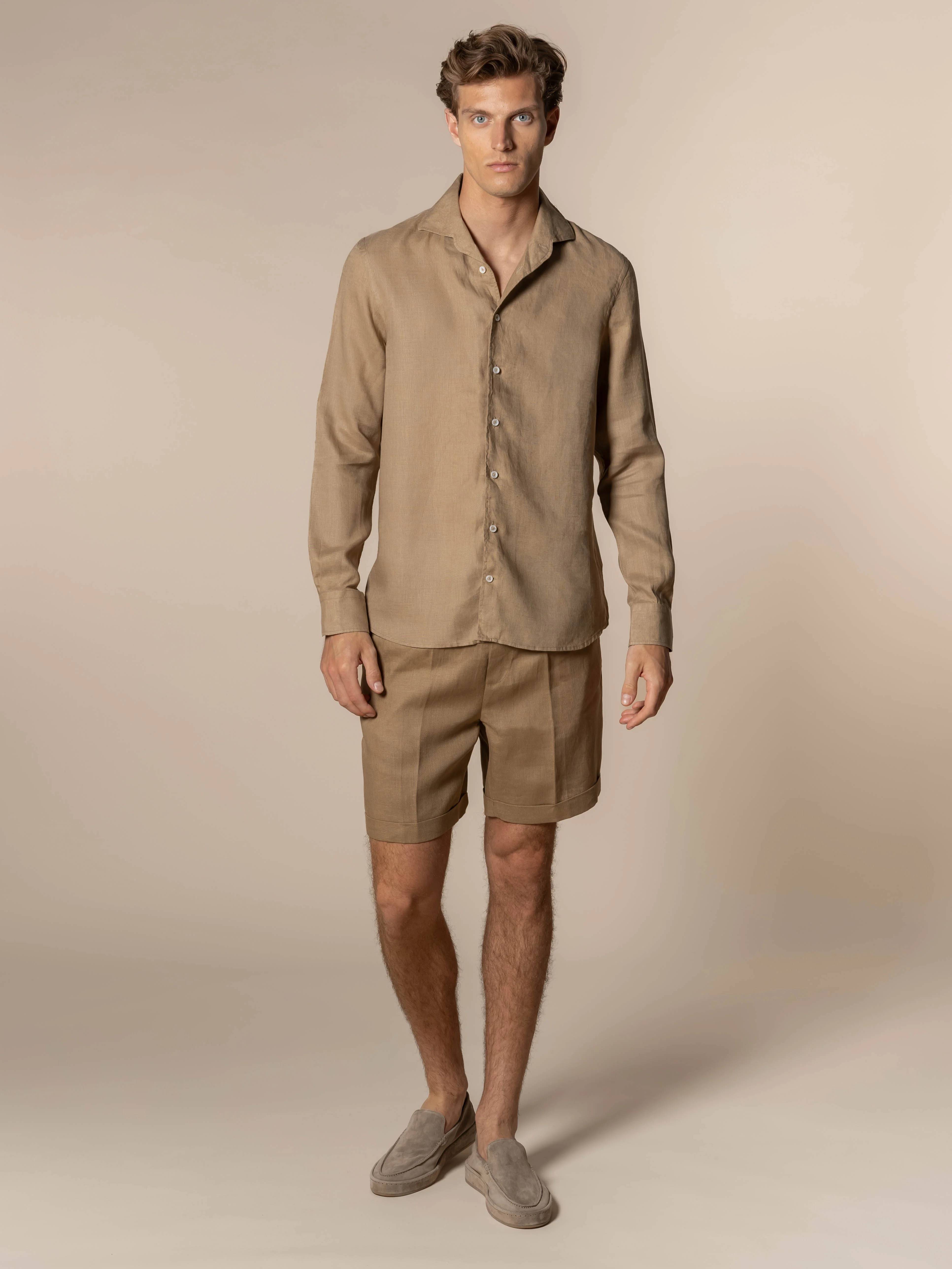 Dark Taupe Linen Seaside Shorts - Image 6
