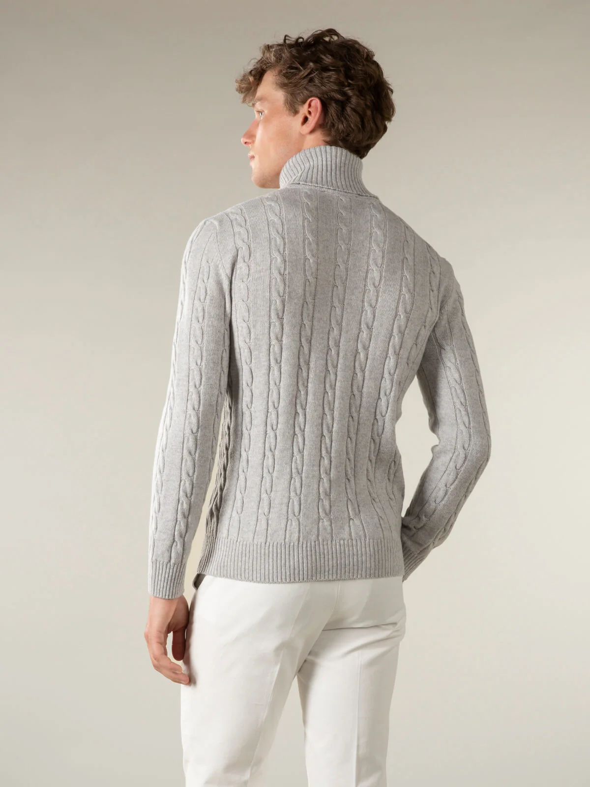 Dolcevita Cable Knit Sweater Light Grey - Image 6