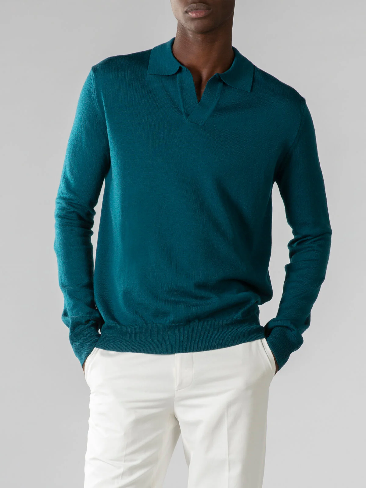Extrafine Merino Buttonless Polo Dark Green - Image 2