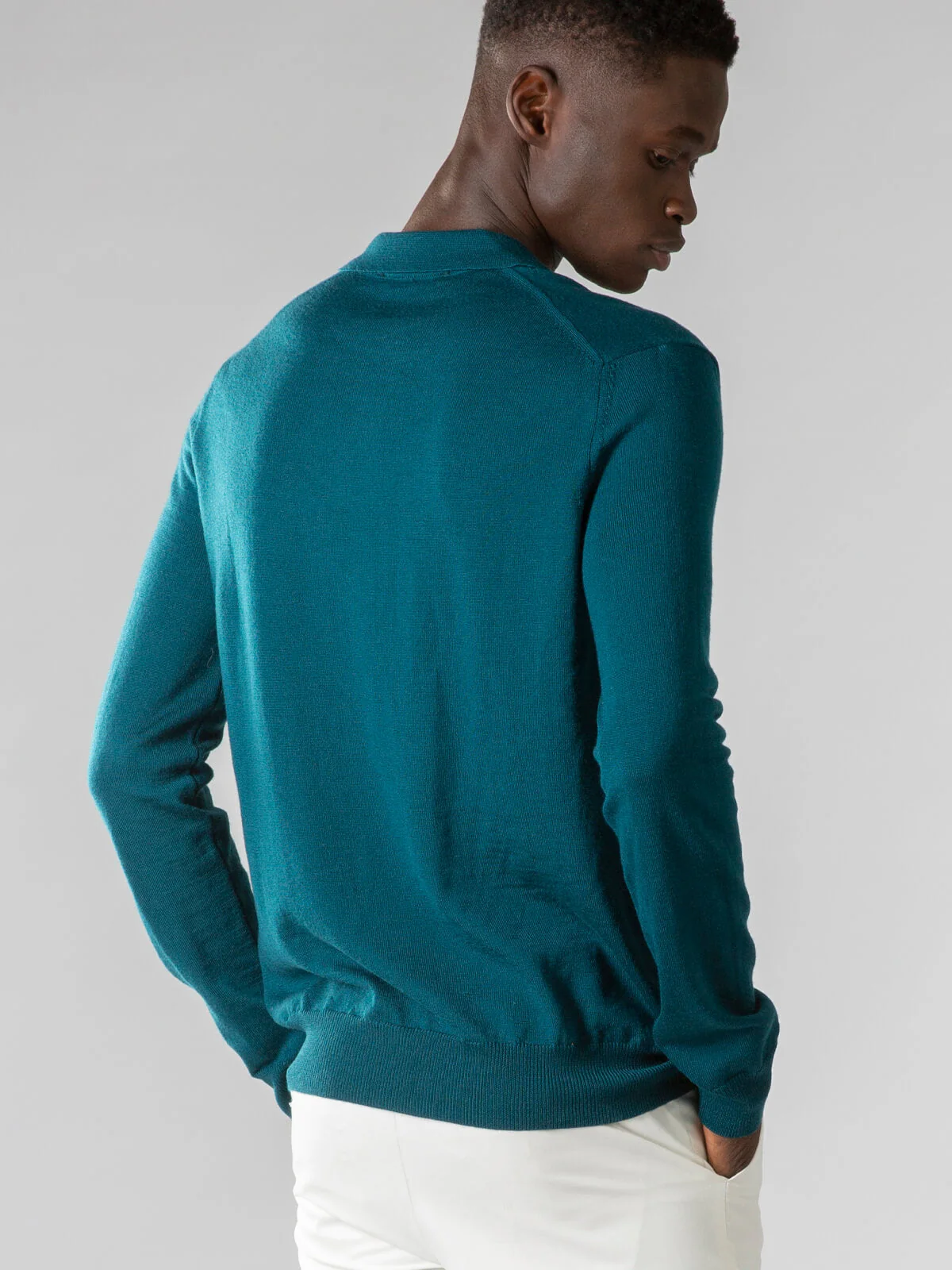 Extrafine Merino Buttonless Polo Dark Green - Image 6