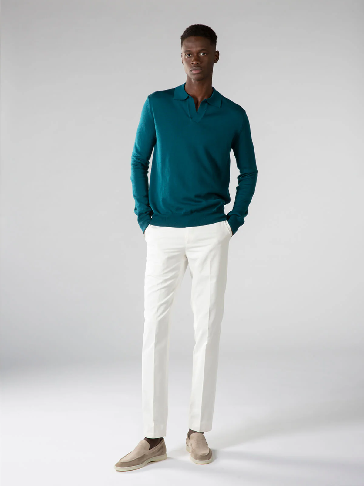 Extrafine Merino Buttonless Polo Dark Green - Image 8