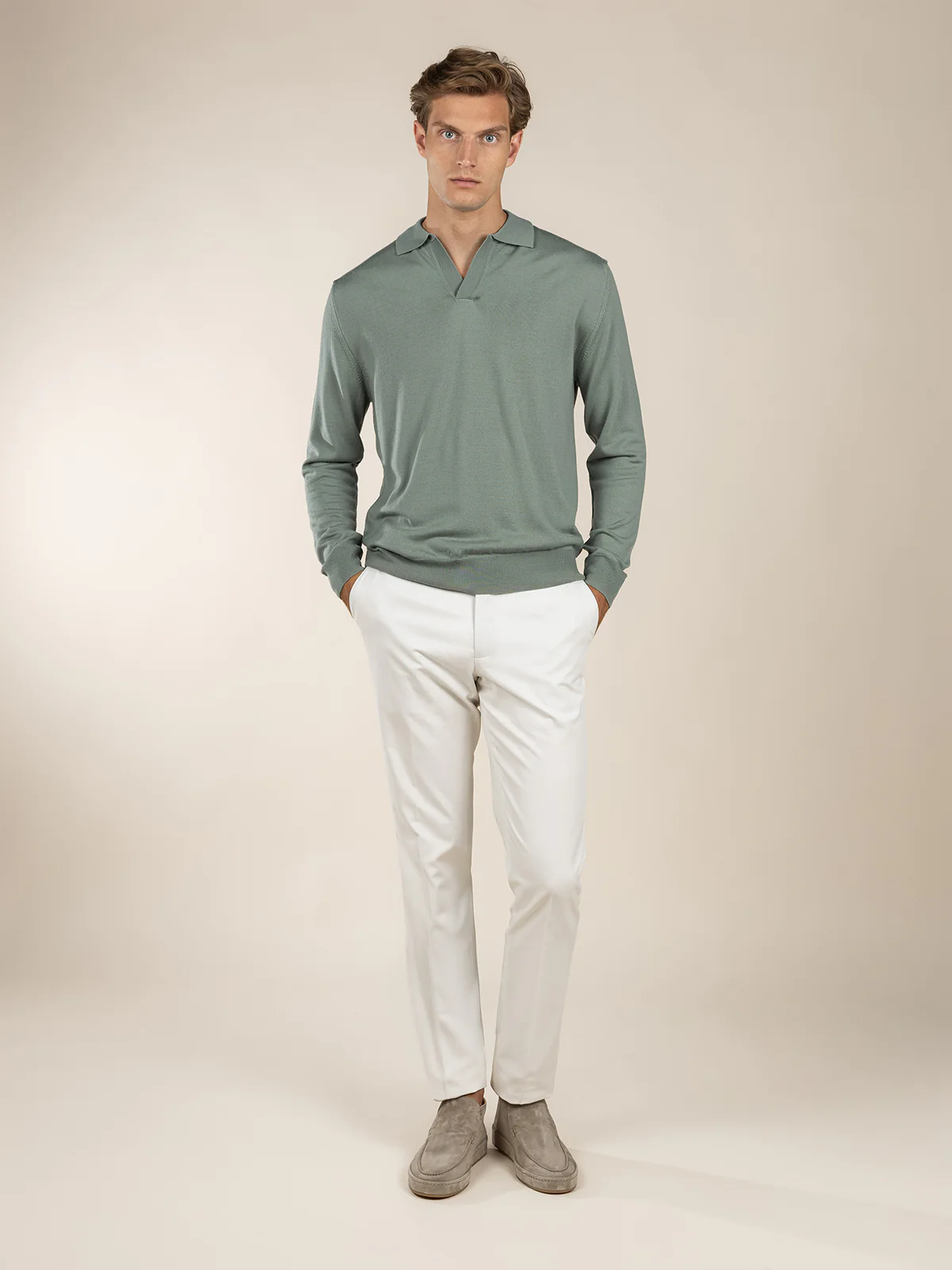 Extrafine Merino Buttonless Polo Pistache - Image 6