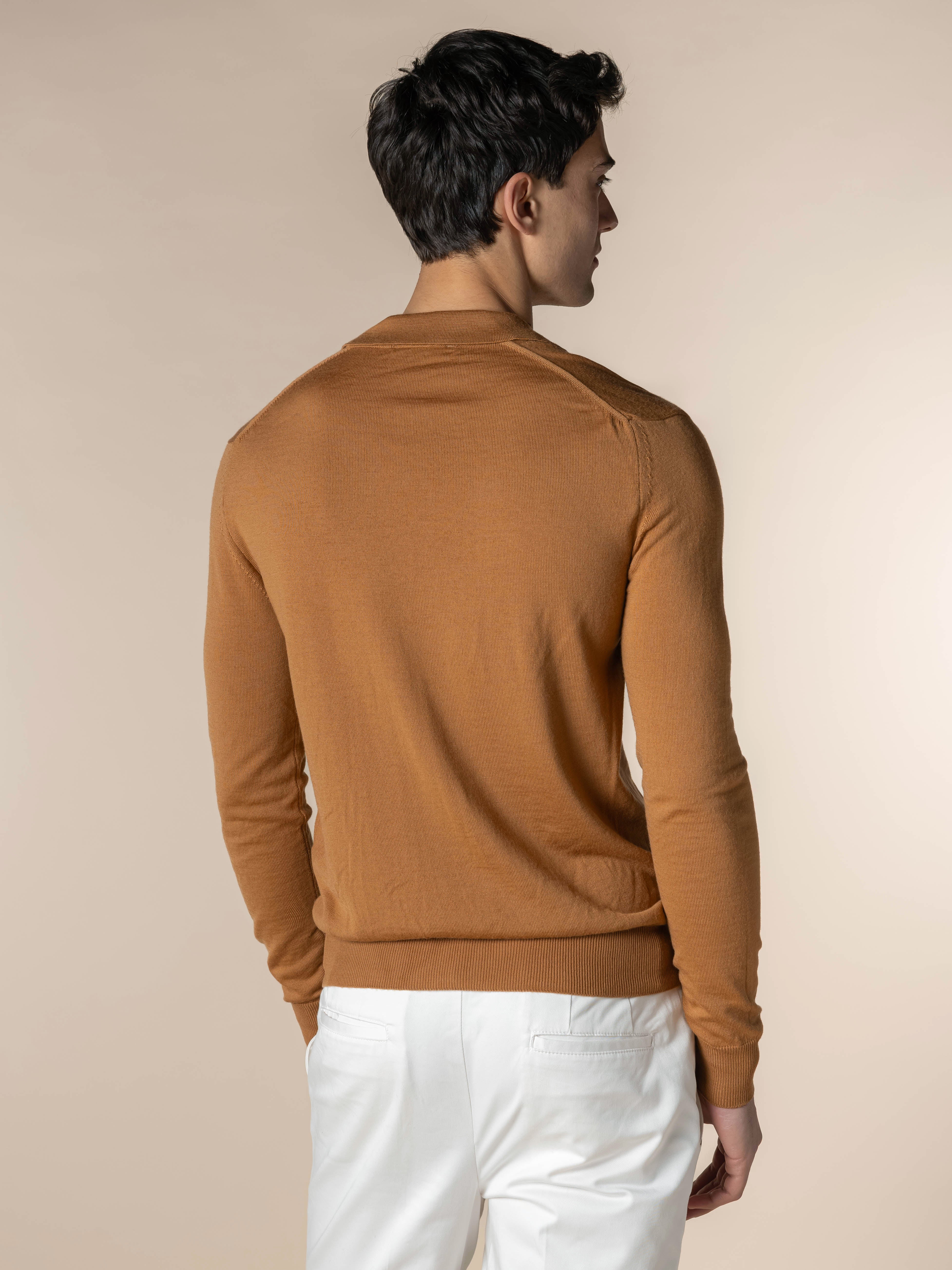 Extrafine Merino Buttonless Polo Rust - Image 5