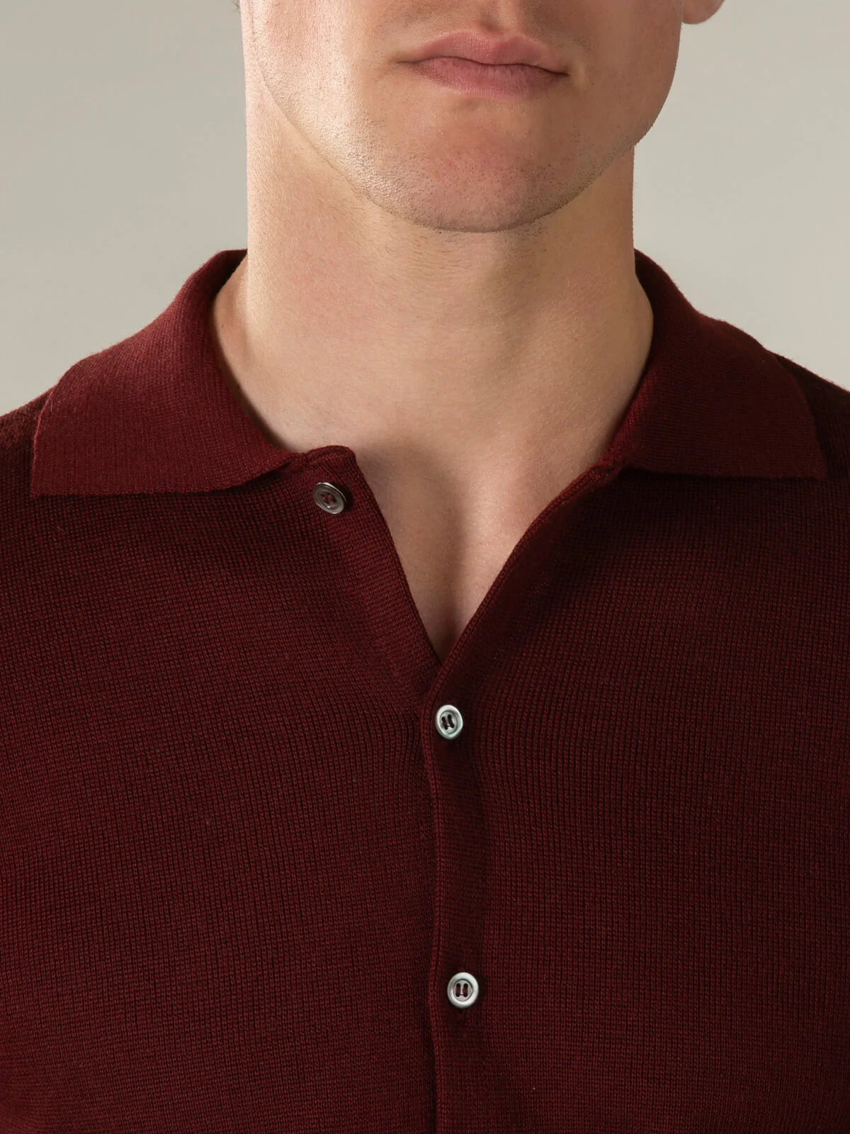 Extrafine Merino Knitted Shirt Burgundy - Image 3