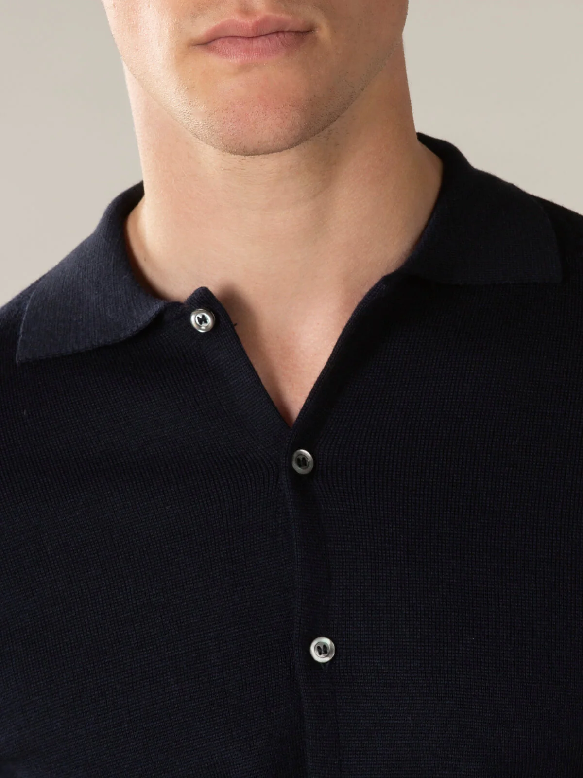 Extrafine Merino Knitted Shirt Navy - Image 3