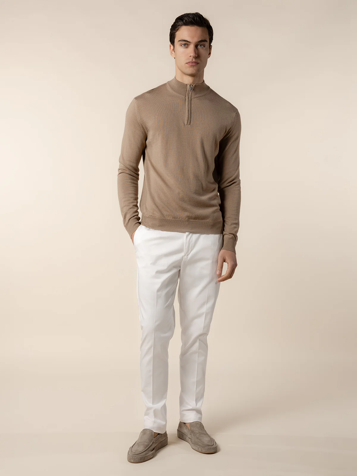 Extrafine Merino Zipper Sweater Hazelnut - Image 6