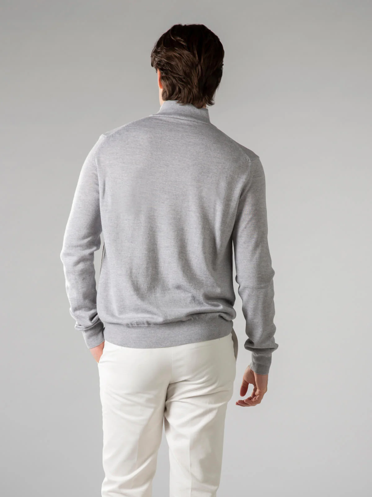 Extrafine Merino Zipper Sweater Light Grey - Image 4