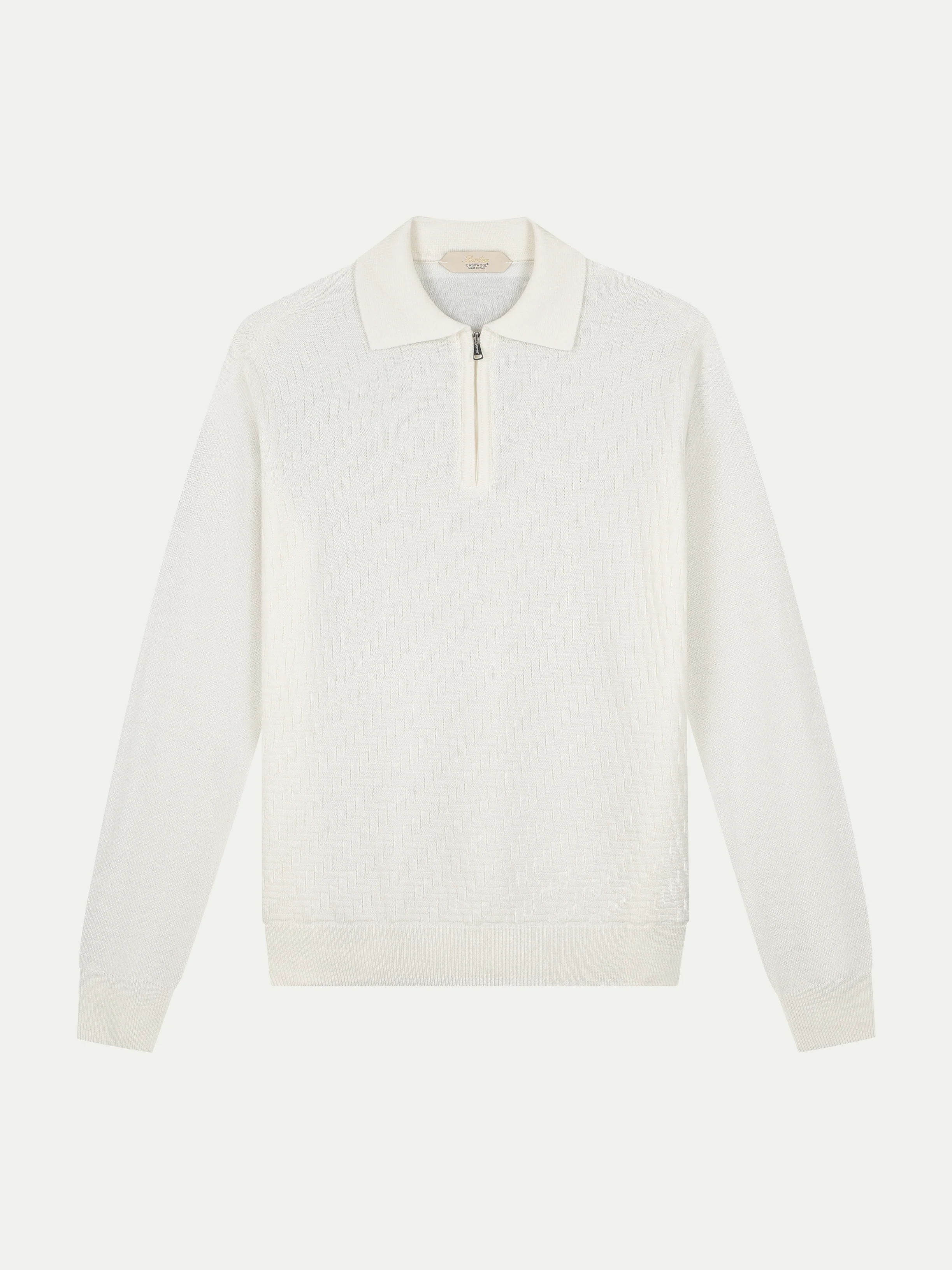 Ivory Zipper Polo Basket Weave