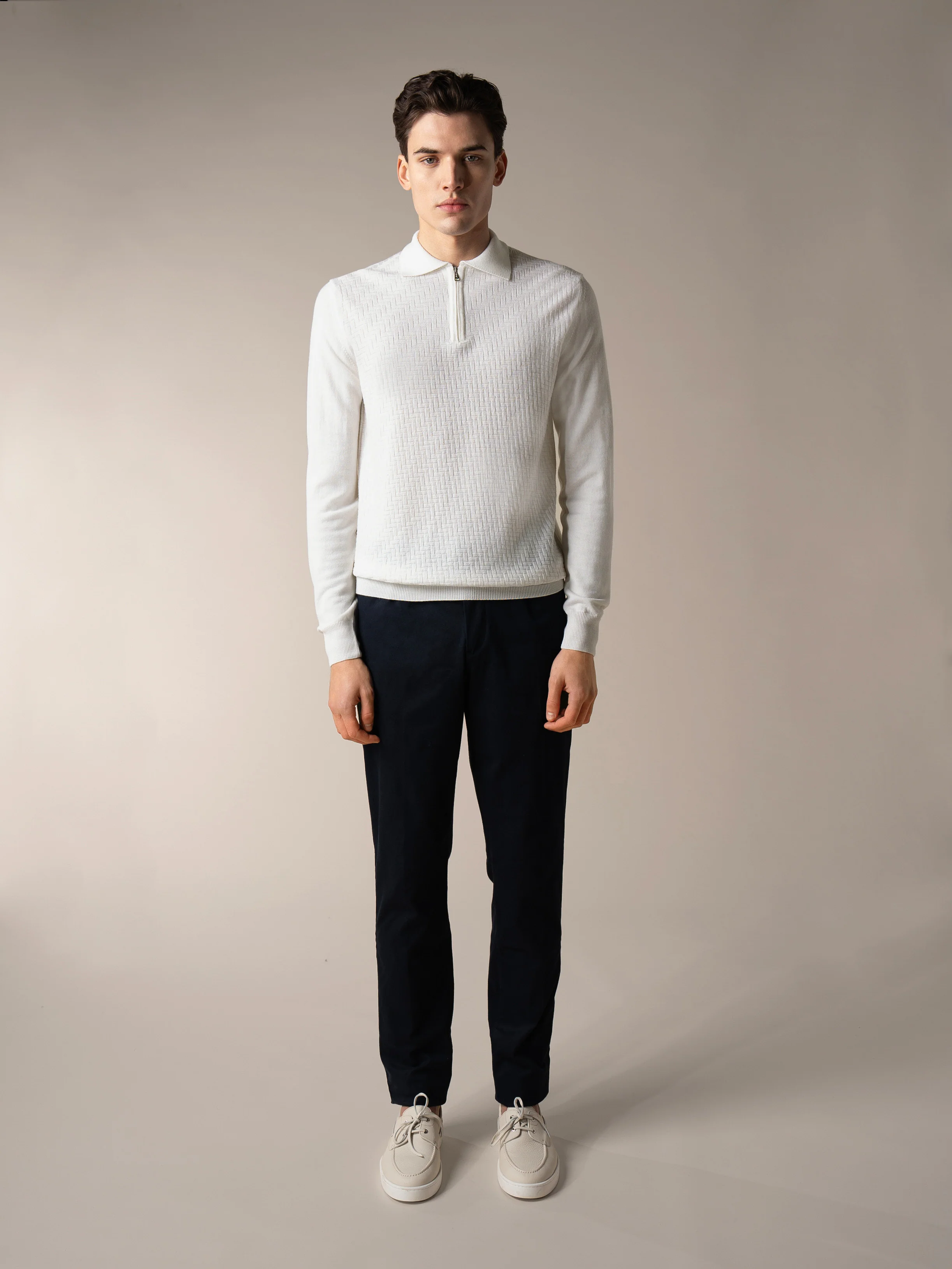 Ivory Zipper Polo Basket Weave - Image 6
