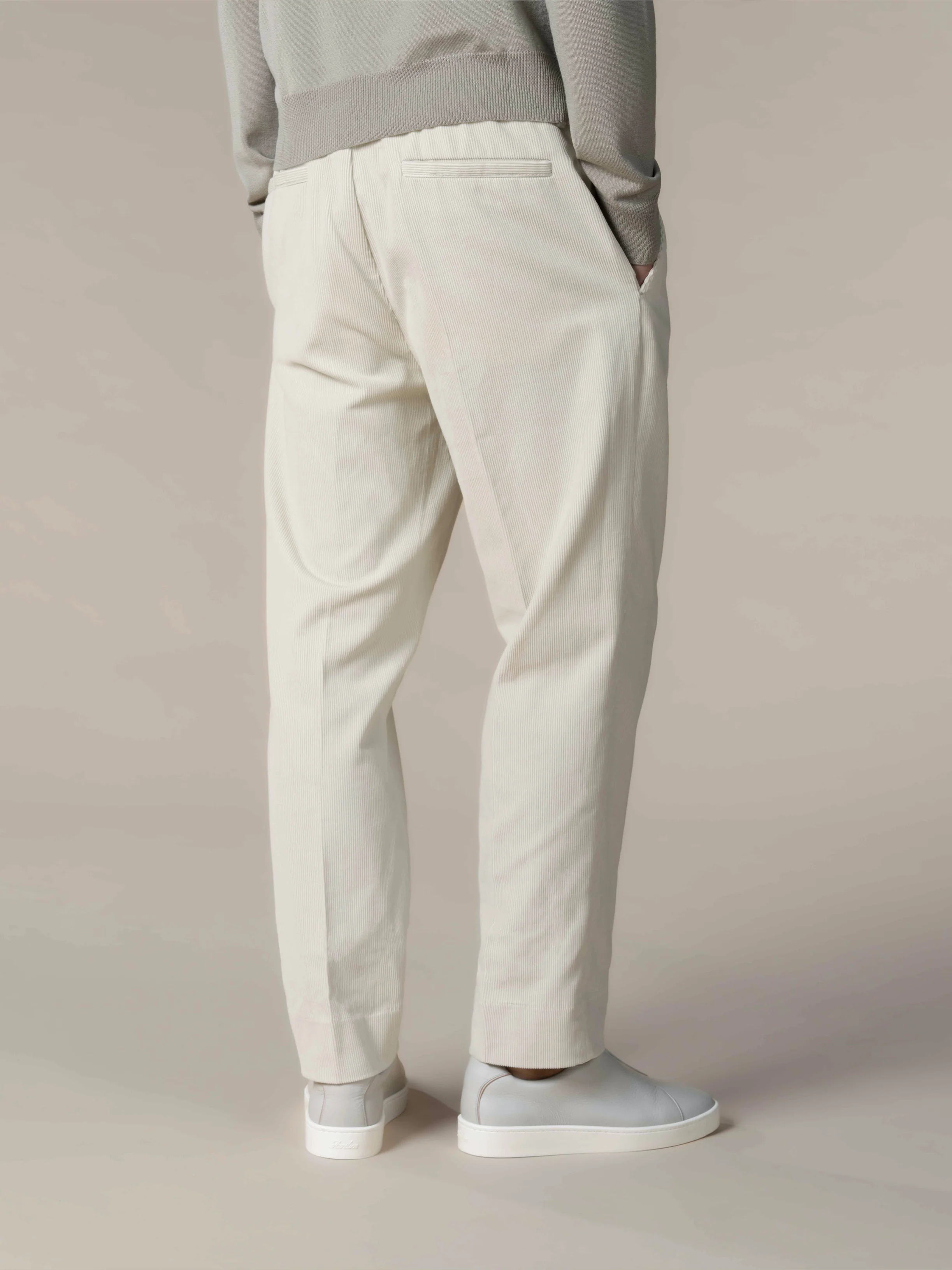 Ivory Pleated Corduroy Trousers - Image 4