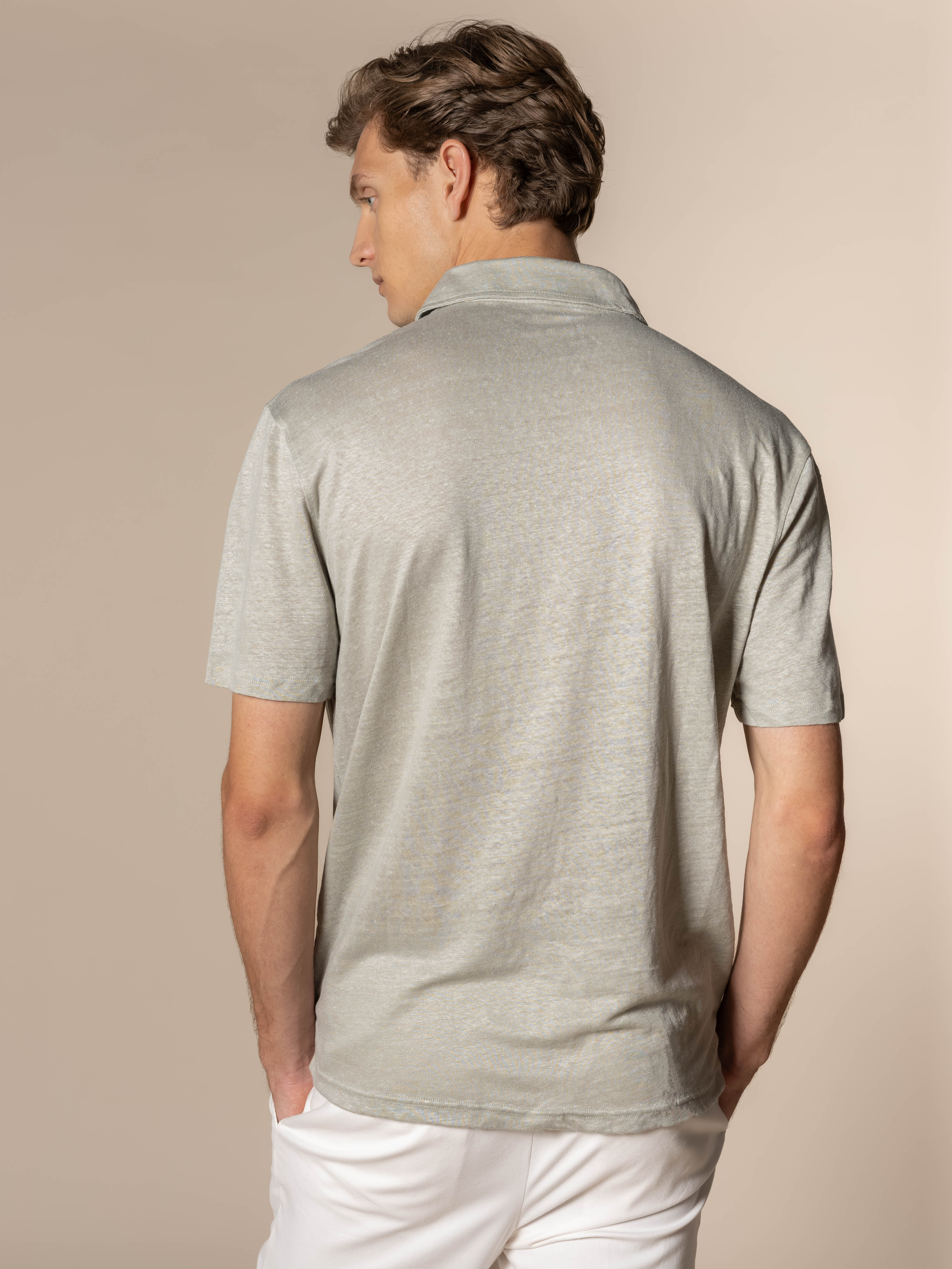 Leisure Green Linen Polo Shirt - Image 5