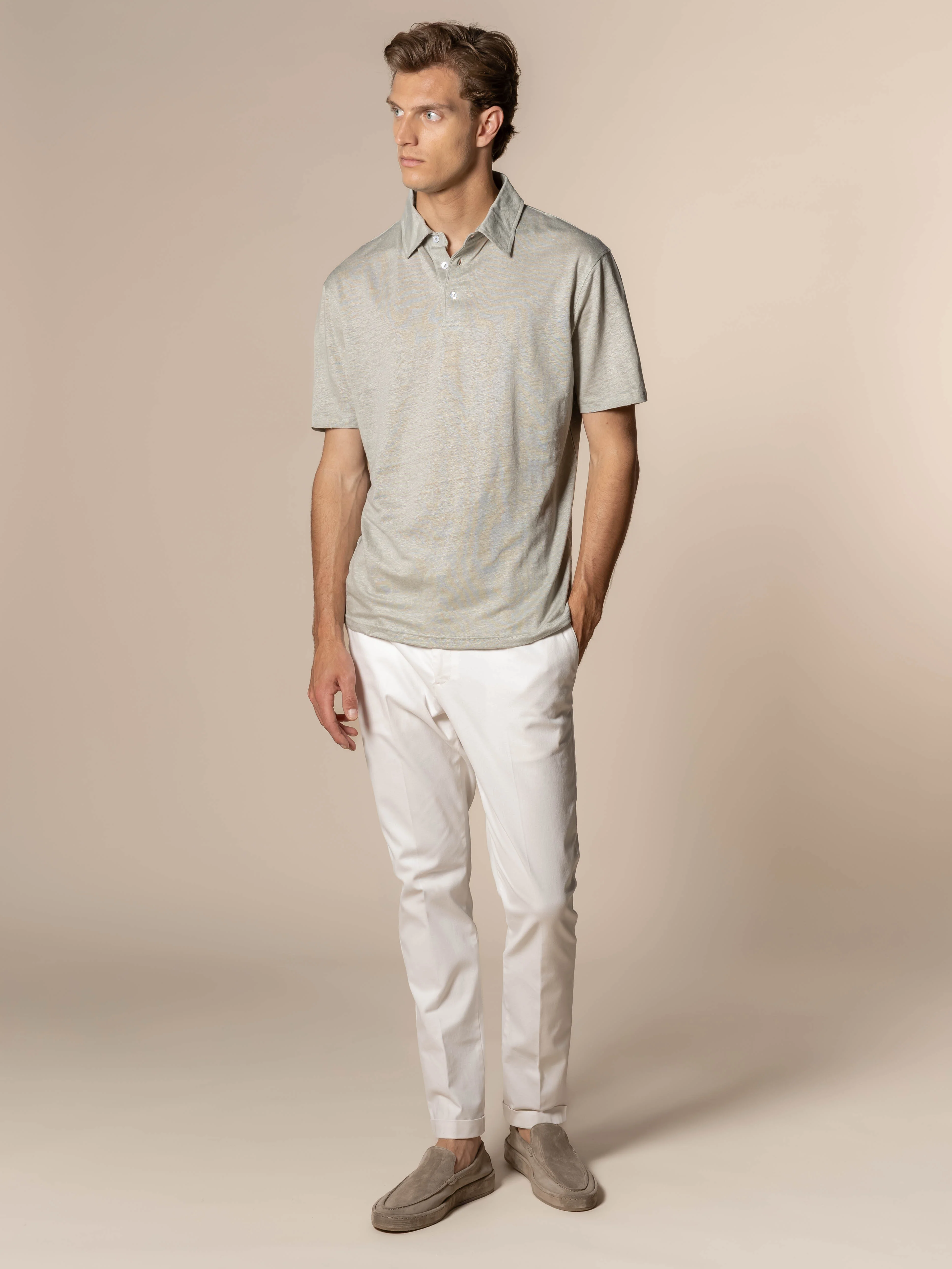 Leisure Green Linen Polo Shirt - Image 7