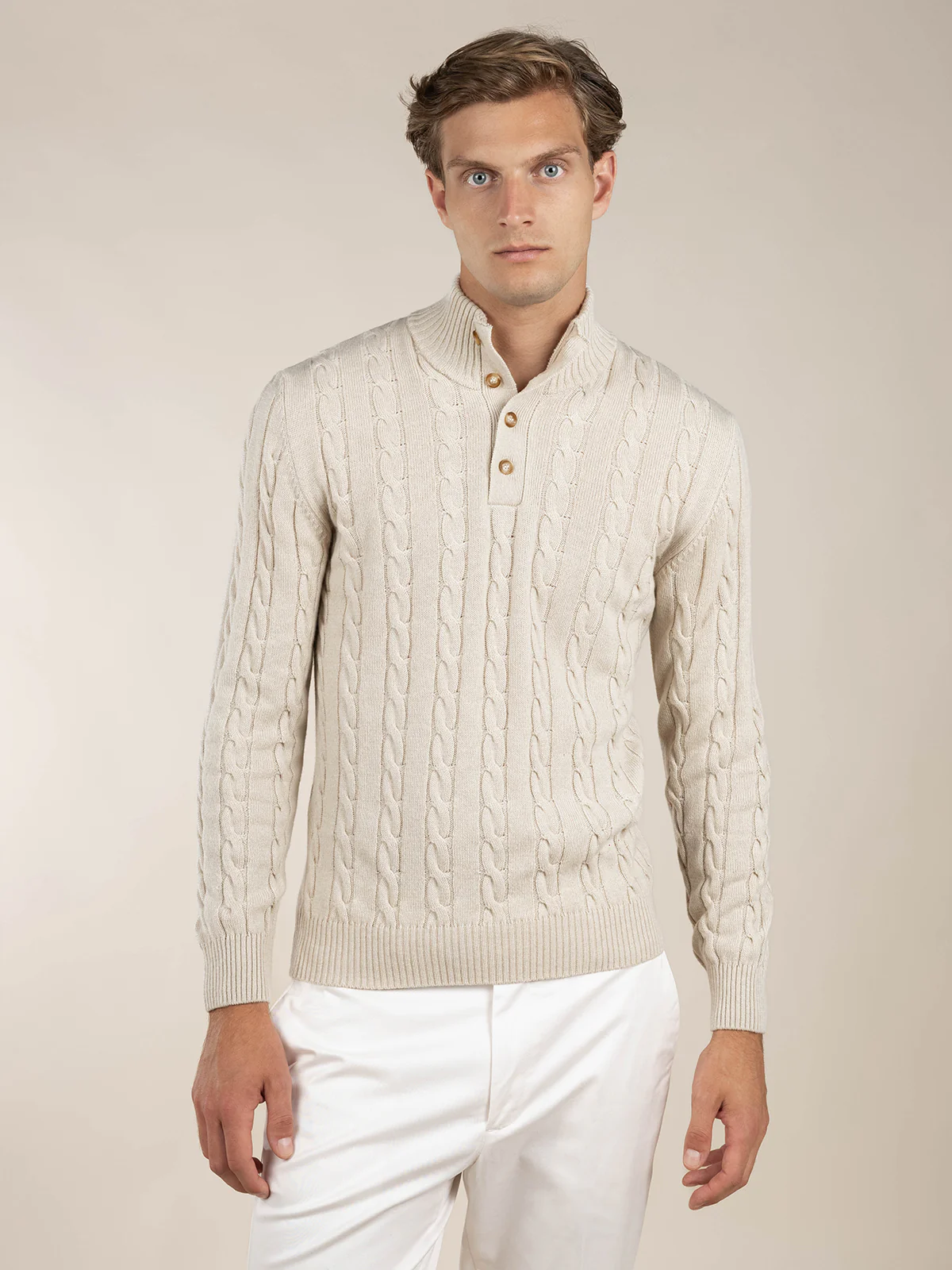 Light Beige Winter Button Sweater - Image 5