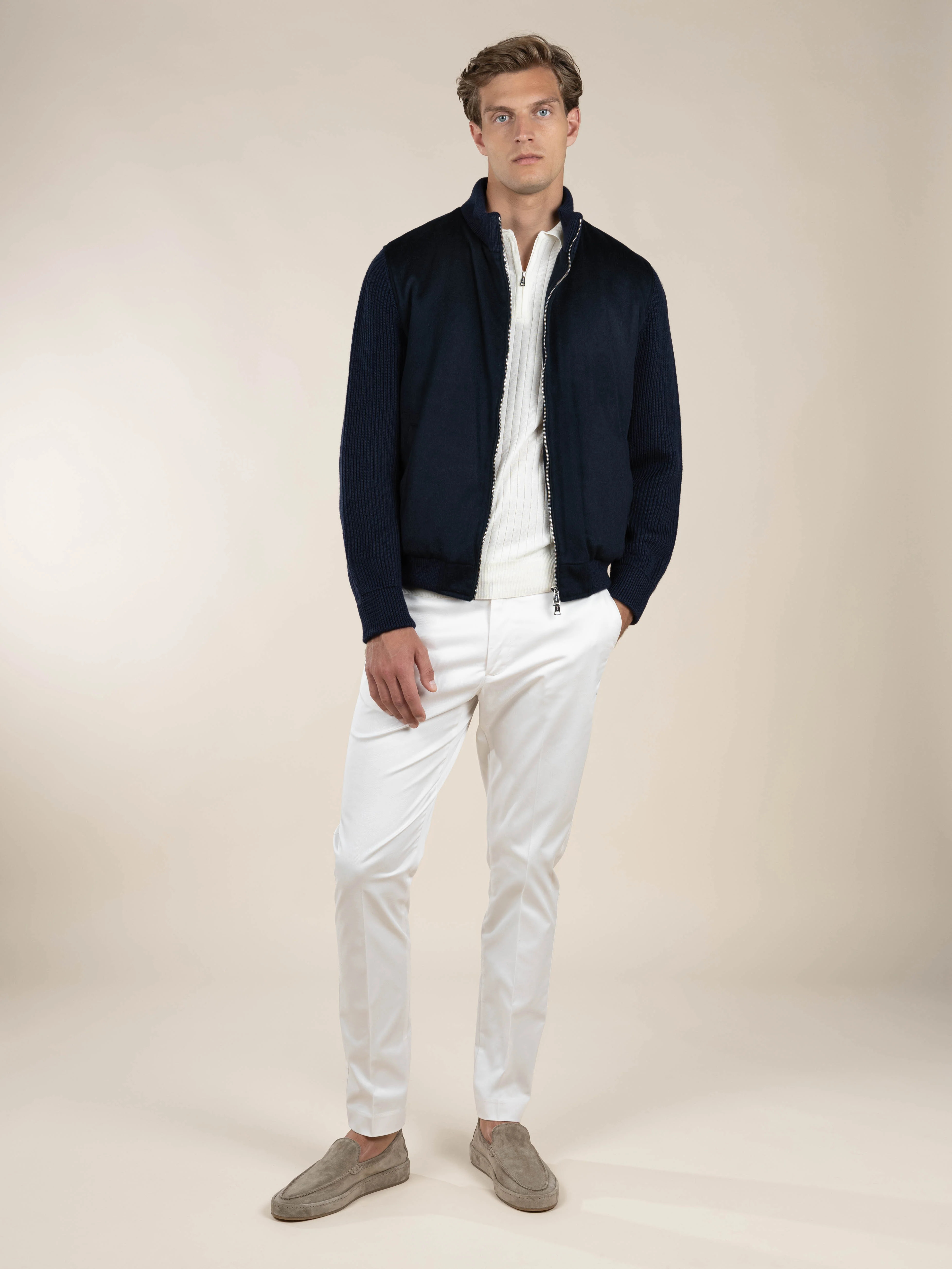 Navy Cashmere Bomber Jacket - Image 9